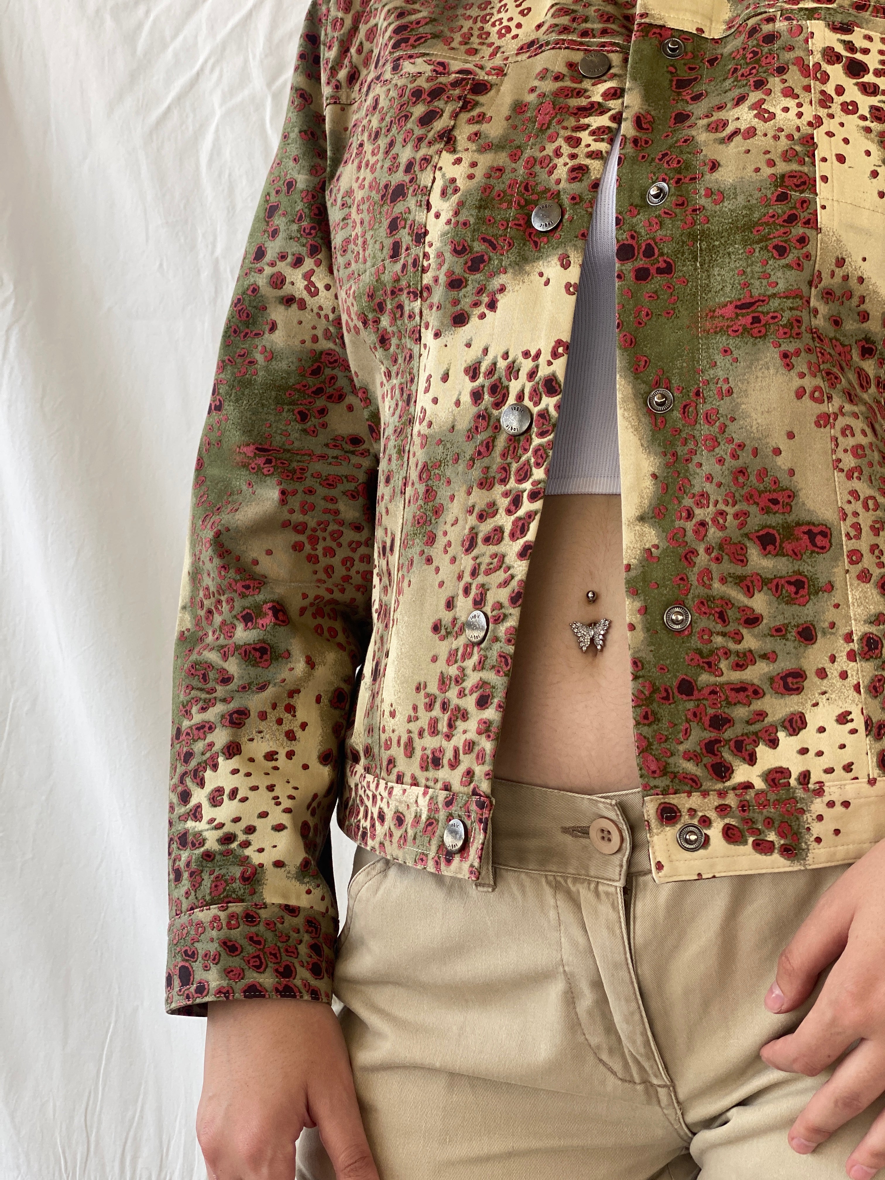 Vintage August Silk Logic Beige Red Animal Print Light Cotton Jacket - M - Balagan Vintage Jacket 00s, Ayah, blazer, Coats&Jackets, consignment, denim, full sleeve blazer, Tasnim, winter, Women's Blazers