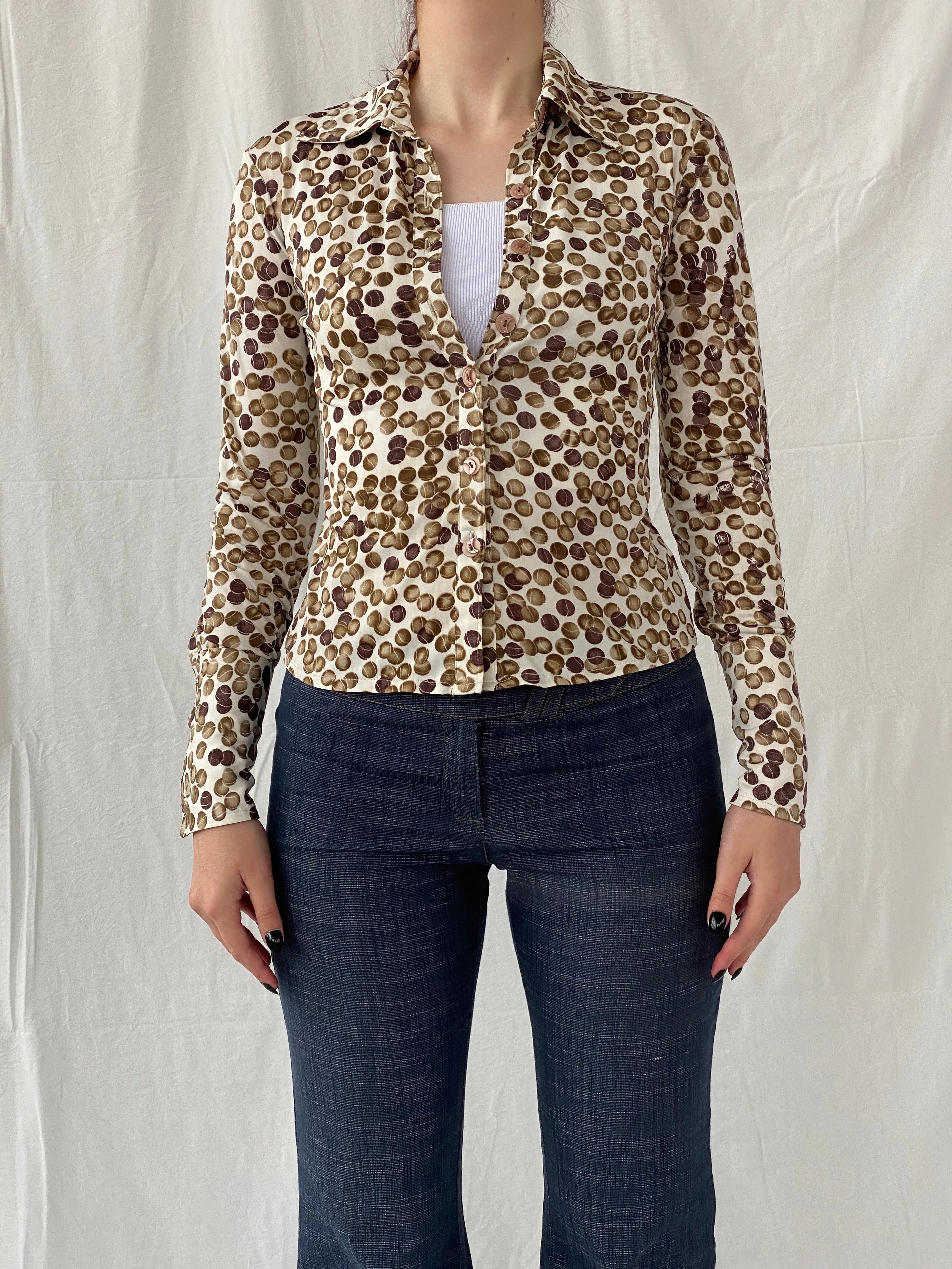 Vintage B&Z Fashion Tennis Ball Graphic Buttoned Women’s Long Sleeve Shirt - S - Balagan Vintage Full sleeve Shirt 00s, Ayah, full sleeve shirt, shirt, women shirt