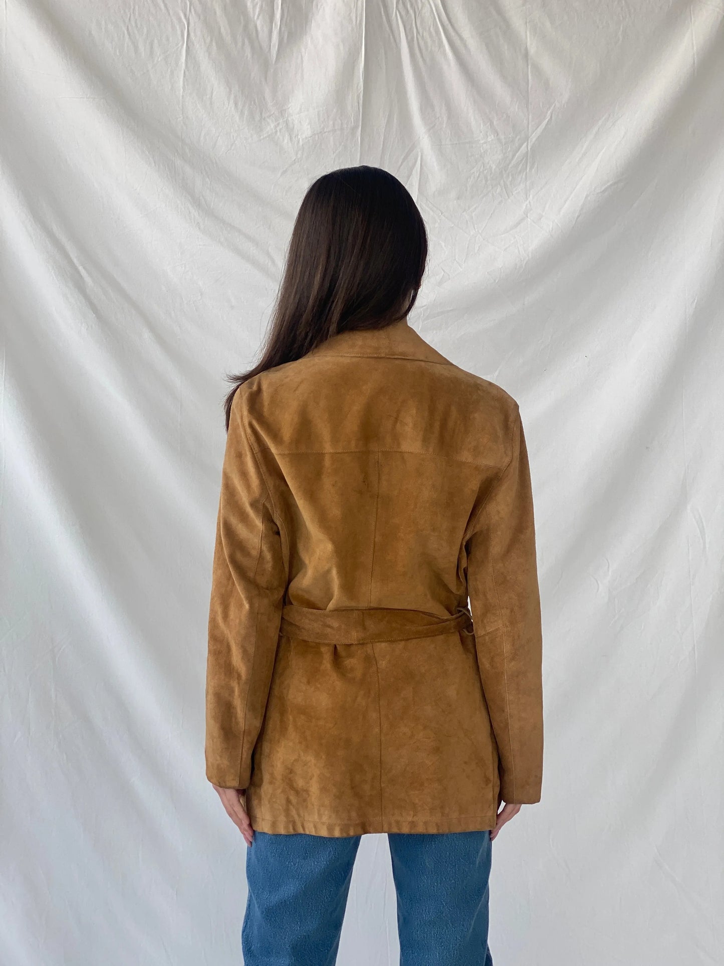 Vintage BELFE & BELFE Tan Genuine Suede Leather Buttoned Jacket - L - Balagan Vintage Coat 90s, brown leather, Christine, Coats&Jackets, genuine leather coat, leather coat, winter, Women's Leather Jackets