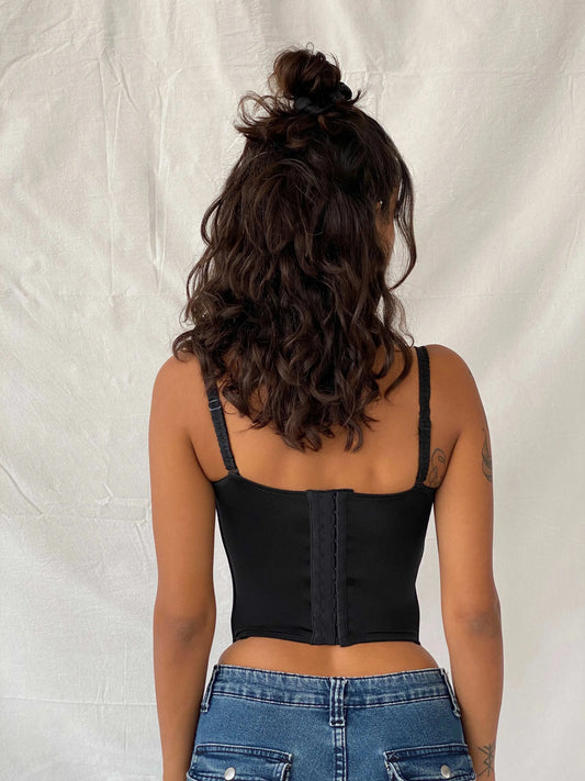 Vintage Black and Pink Floral Embroidered Corset - XS - Balagan Vintage Corset 90s, corset, floral, floral top, summer, Tojan