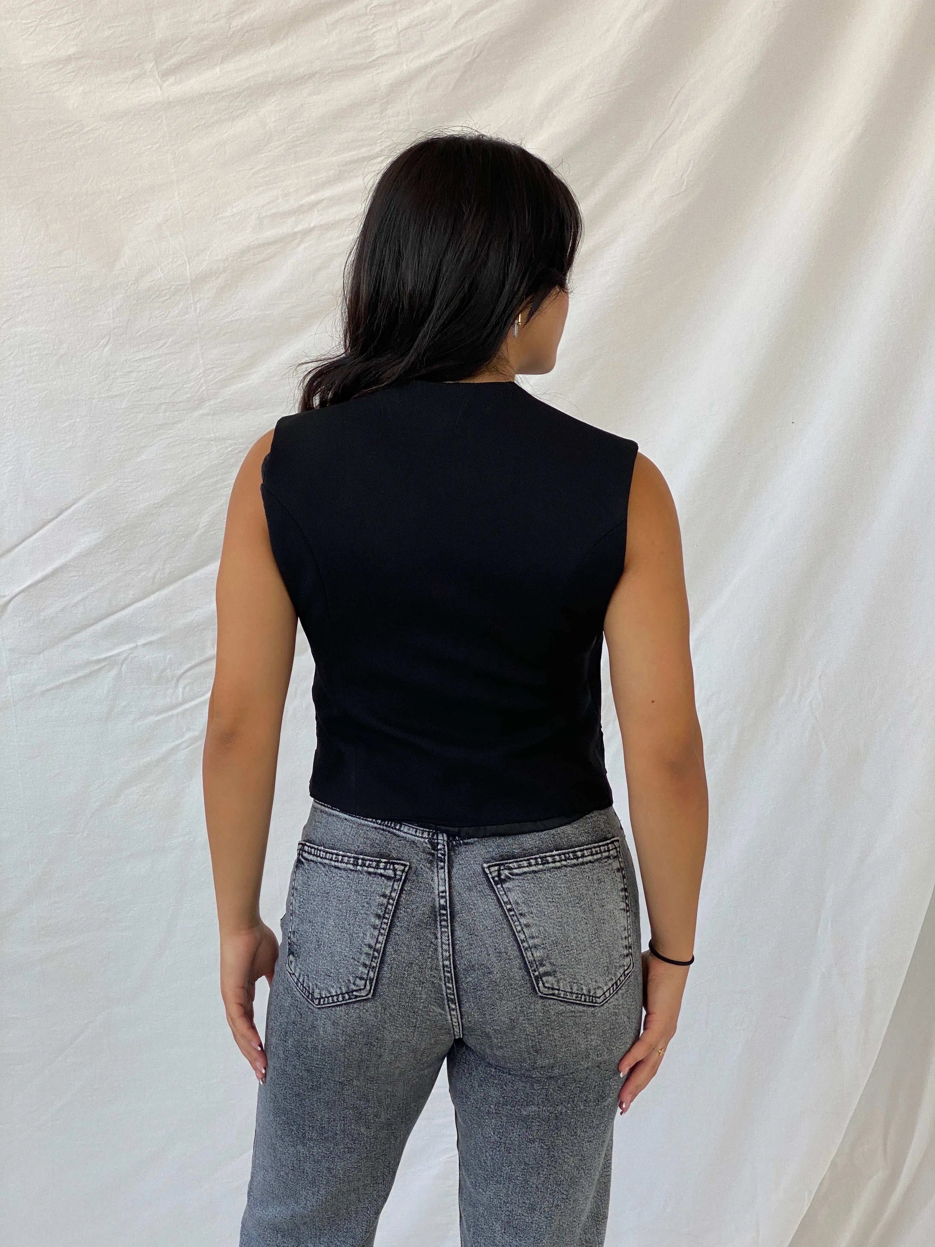 Vintage Black Vest With Intricate Beading - M - Balagan Vintage Sleeveless Top 00s, Lana, summer, vest
