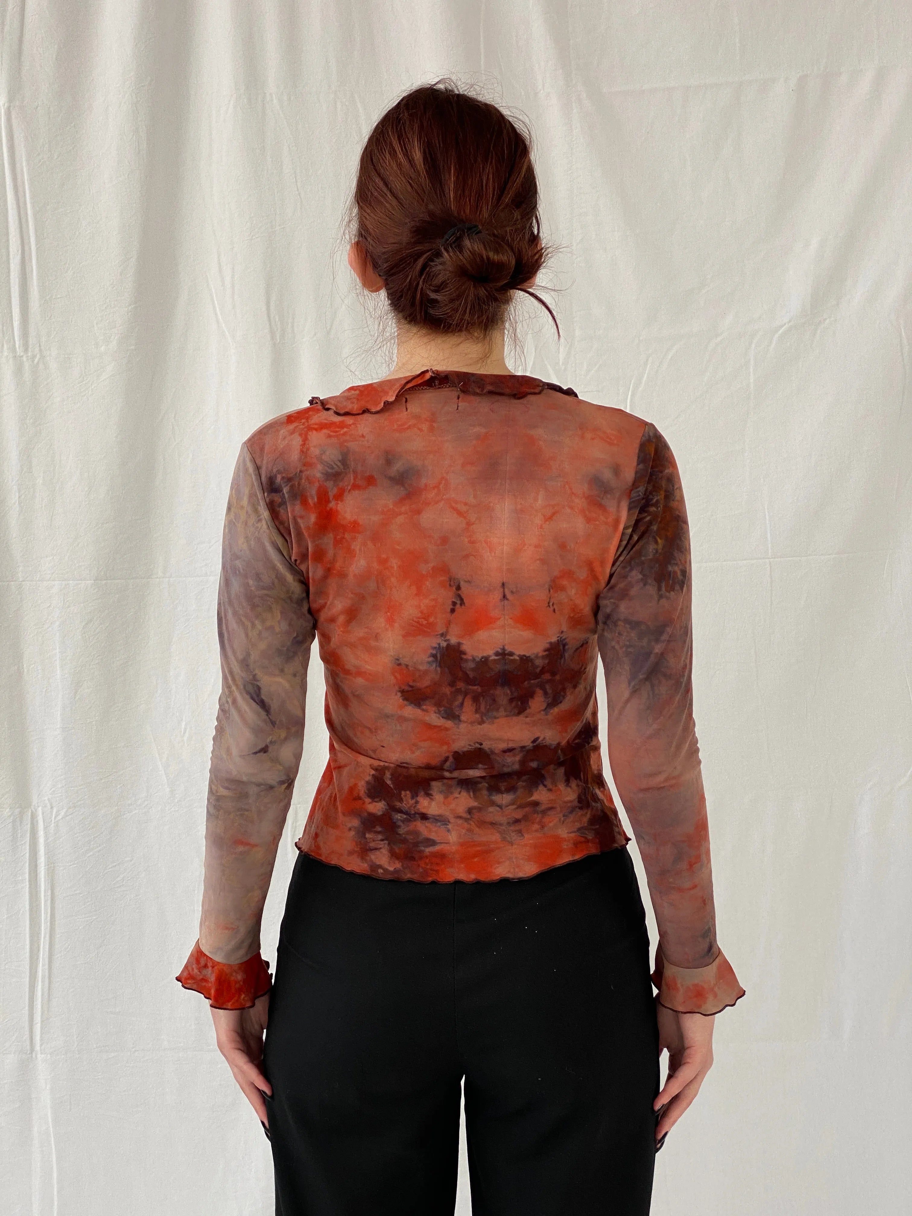 Vintage Blind Date Red Acid Flame Women’s Long Sleeve Top - L - Balagan Vintage Full Sleeve Top 00s, Ayah, graphic, graphic top, mesh top, Top, women top