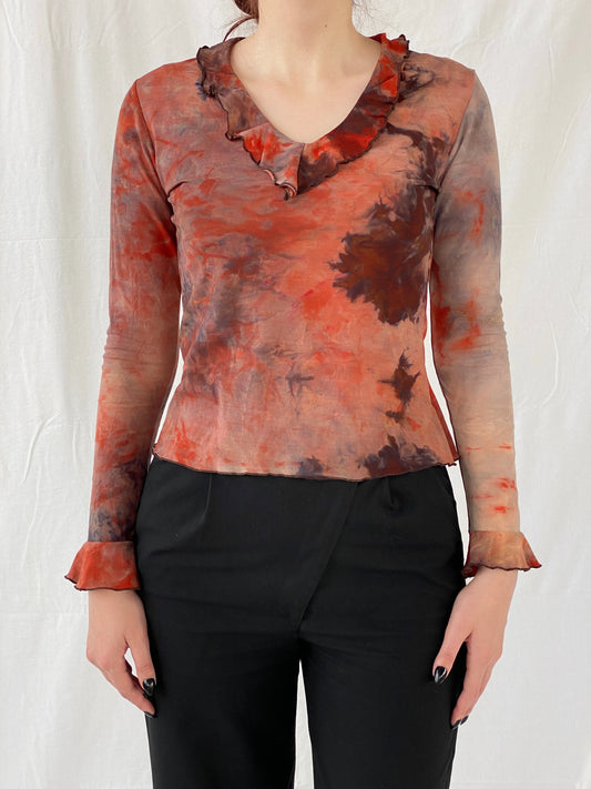 Vintage Blind Date Red Acid Flame Women’s Long Sleeve Top - L - Balagan Vintage Full Sleeve Top 00s, Ayah, graphic, graphic top, mesh top, Top, women top