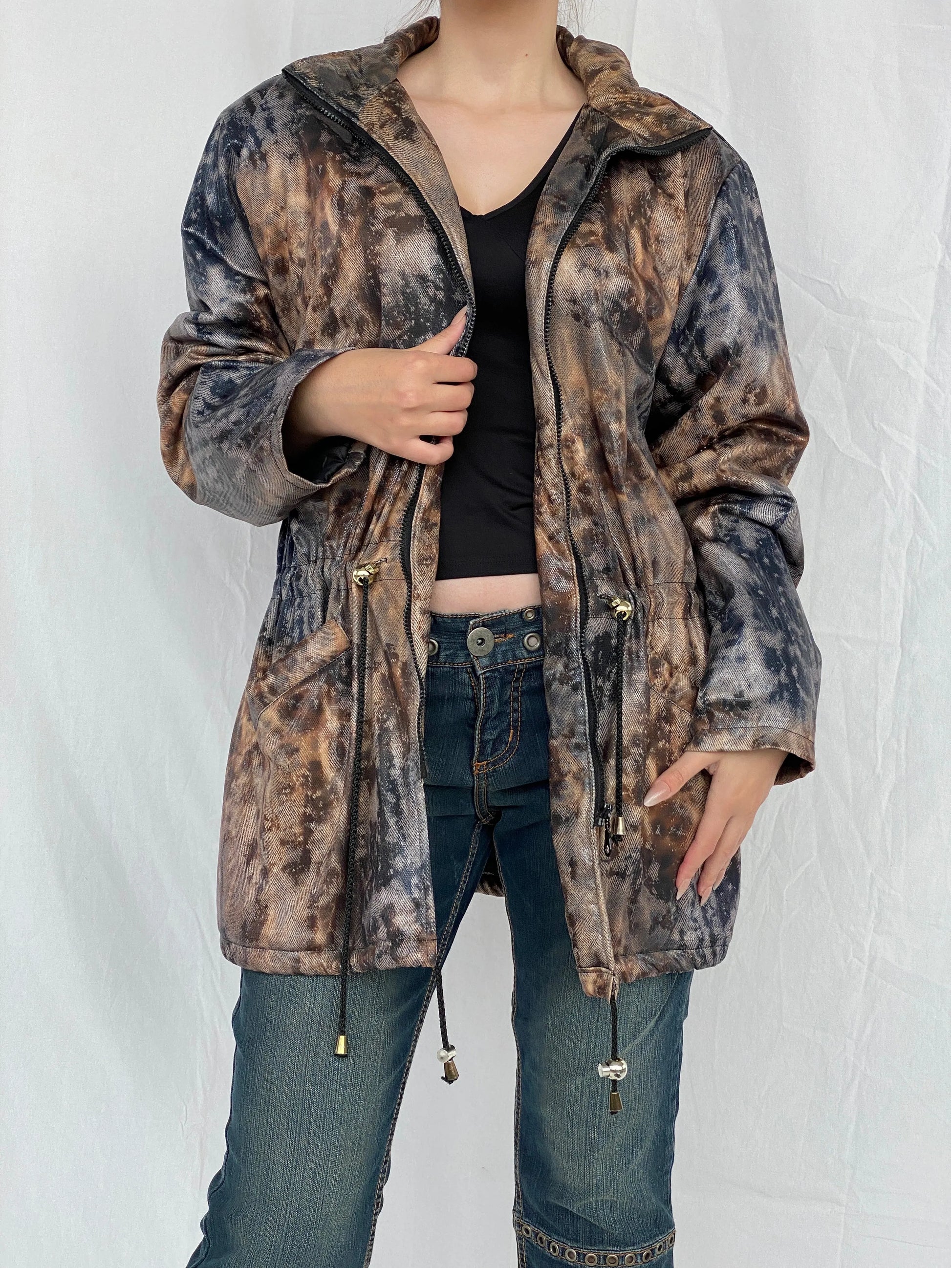 Vintage Blizard Glossy Snake Print Brown and Black Women’s Coat - L - Balagan Vintage Coat 00s, Ayah, coat, jacket, vintage coat