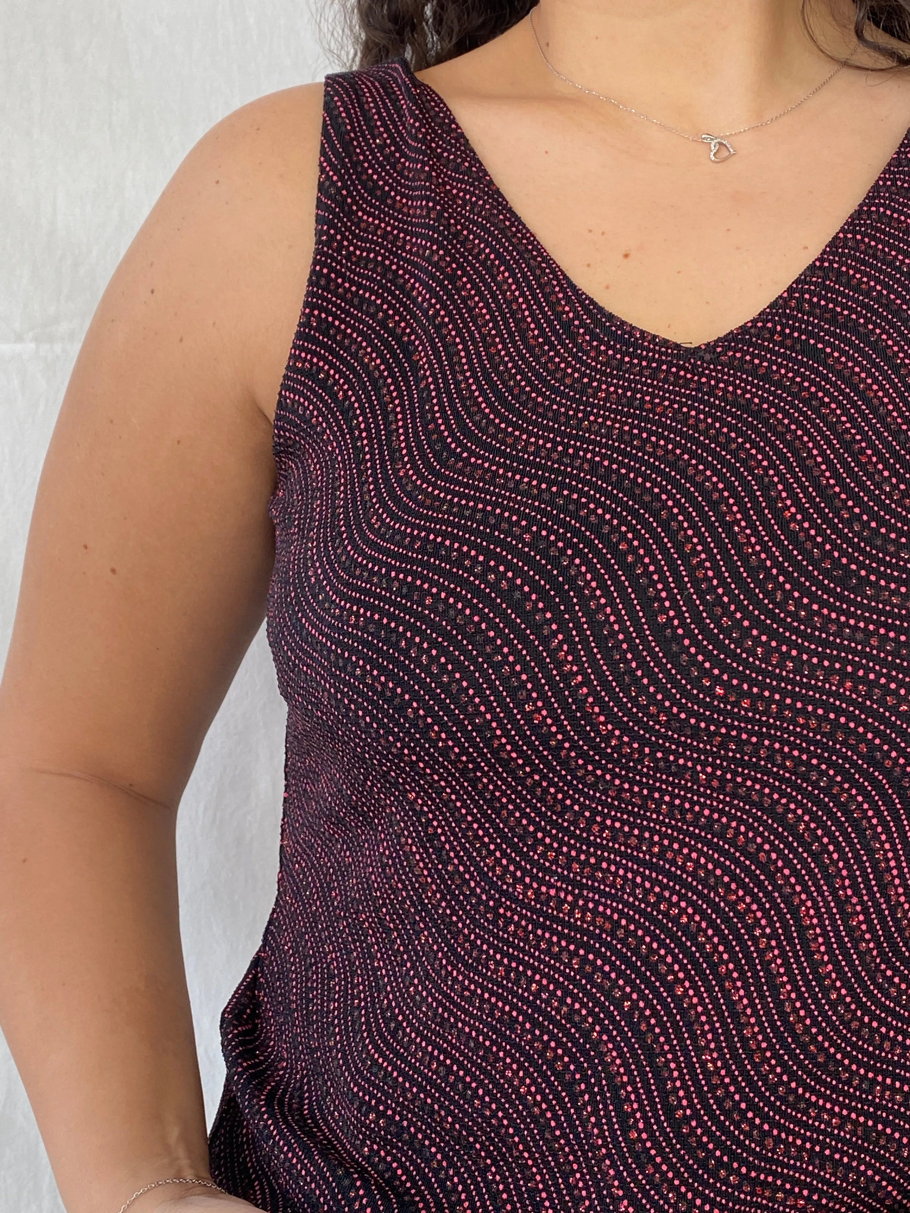 Vintage Blu Sage Shimmery Red Sleeveless Party Groovy Top - XL - Balagan Vintage Sleeveless Top Dina, groovy, shimmer, sleeveless top