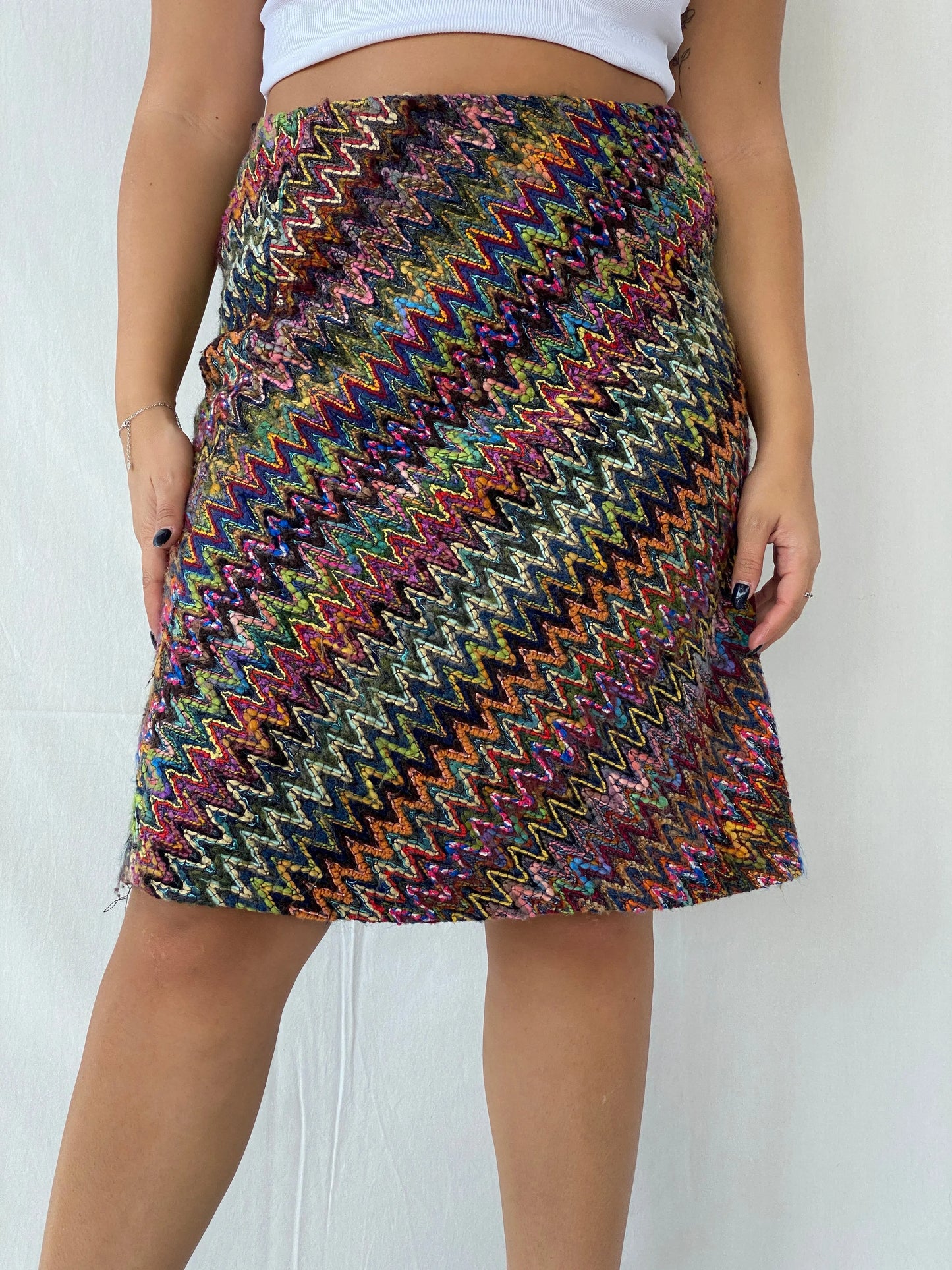 Vintage BLUMA Tweed ZigZag Multicolored Midi Skirt - M - Balagan Vintage Midi Skirt Dina, midi skirt, skirt