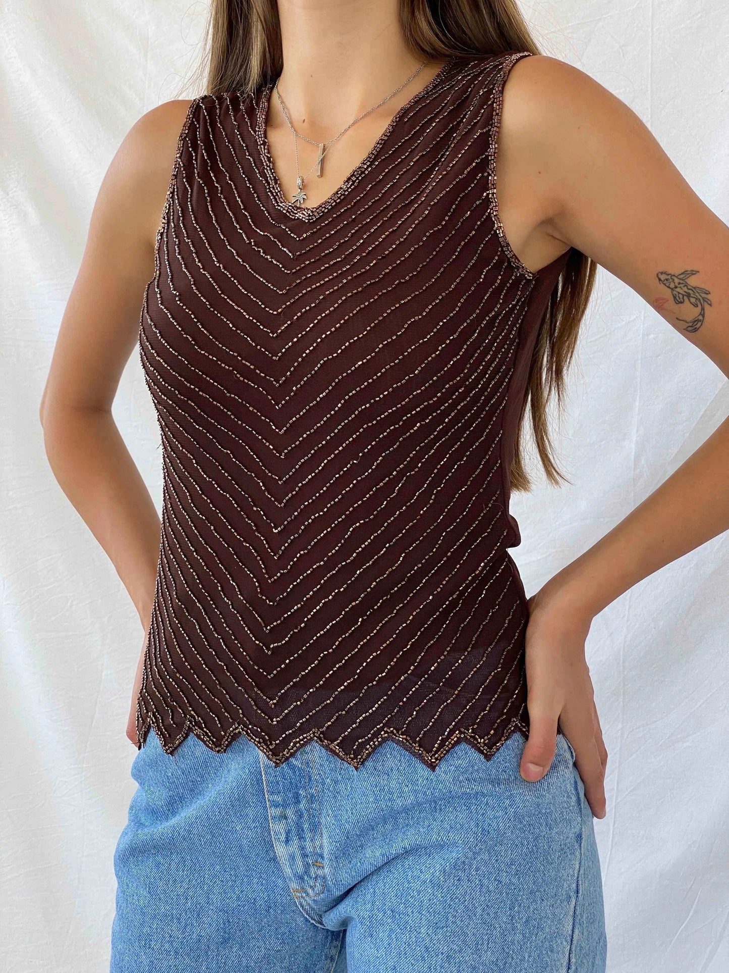 Vintage Bluoltre Beaded Sleeveless Top - Balagan Vintage Sleeveless Top beaded, consignment, Isabella, Mira, top