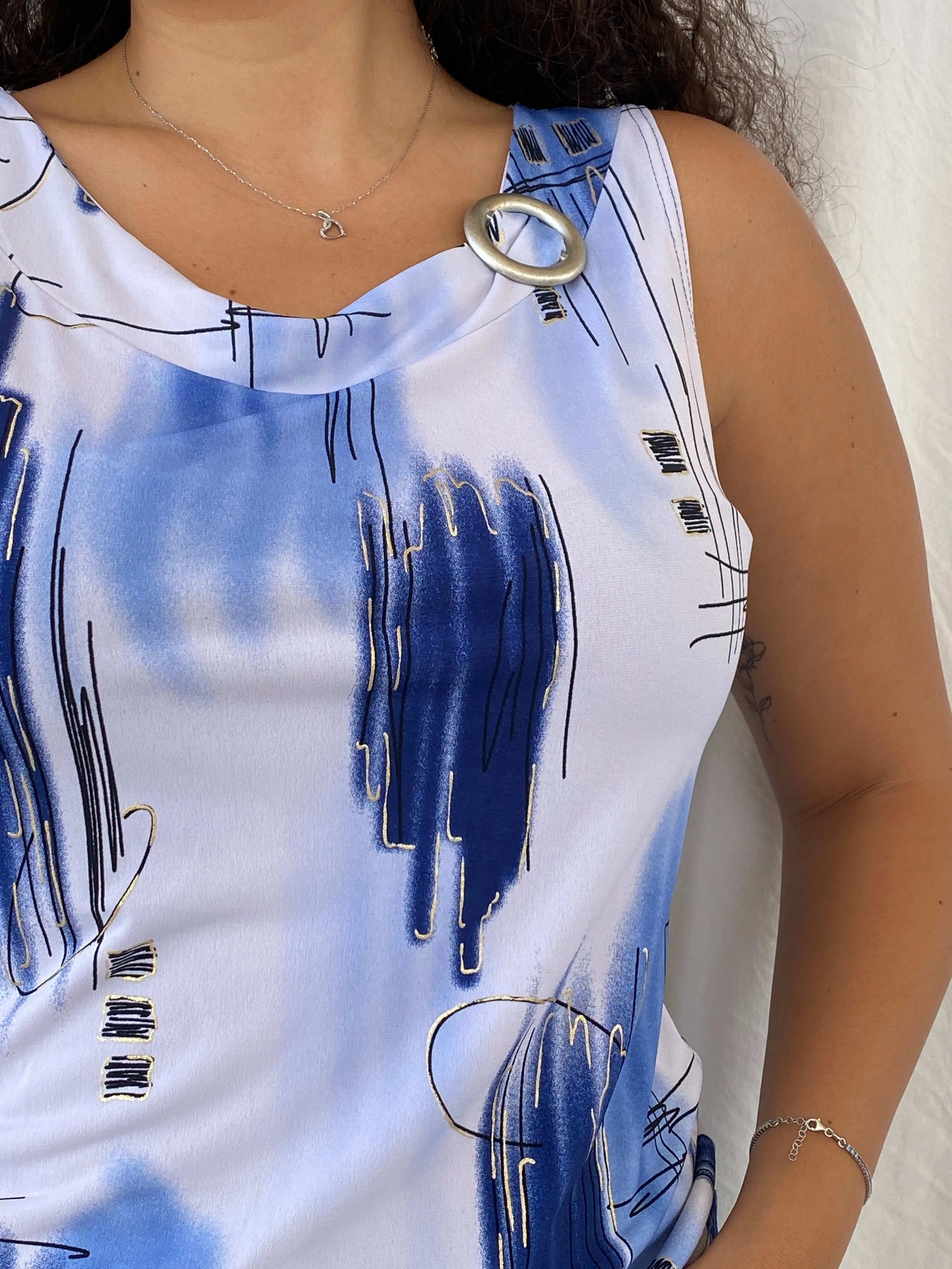 Vintage Boguar Abstract Top with Blue and Gold Accents Size M - Balagan Vintage Sleeveless Top 00s, 90s, Dina, sleeveless top