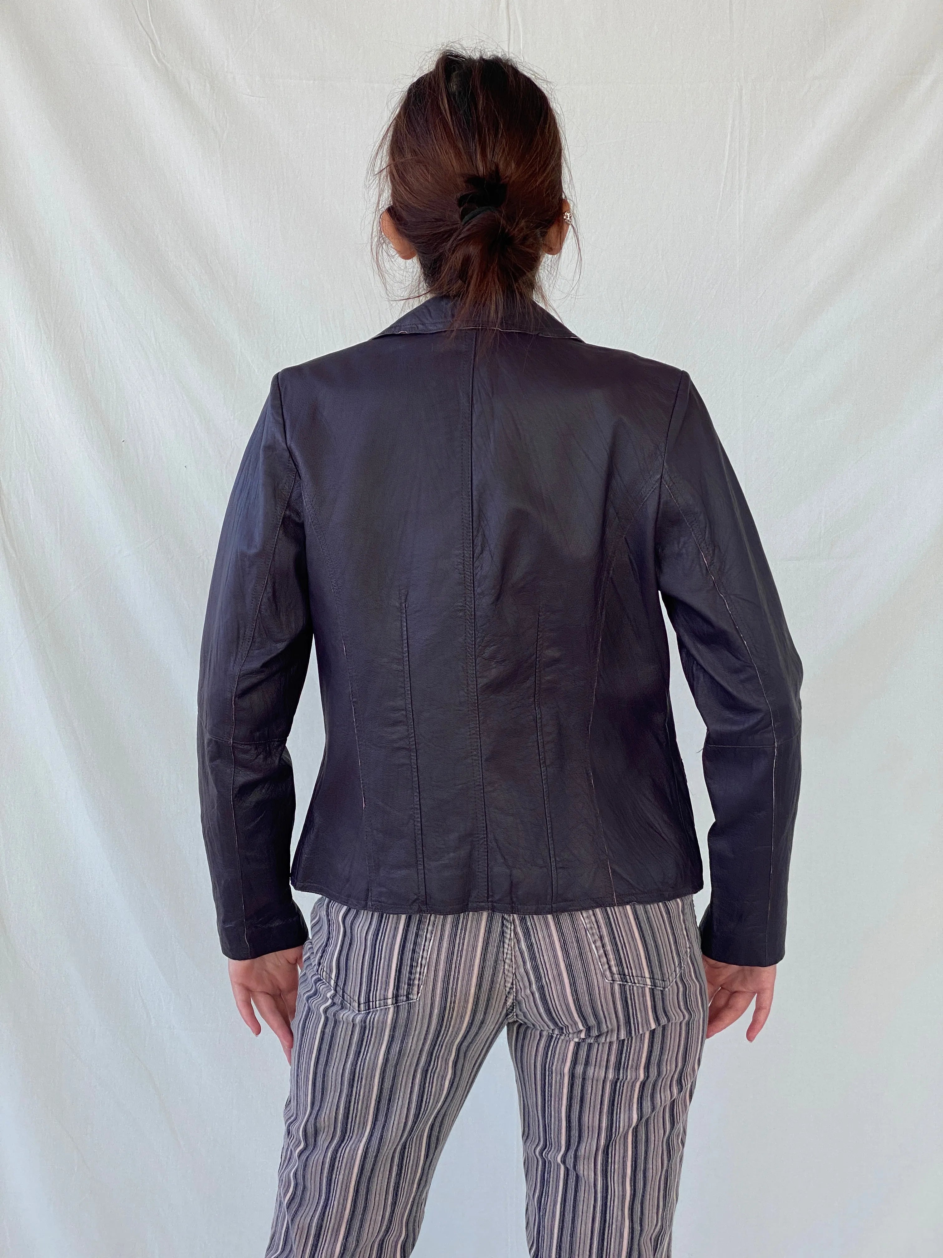 Vintage Bonita Purple Genuine Leather Women’s Blazer Jacket - S - Balagan Vintage Leather Jacket Ayah, genuine leather, genuine leather jacket, leather jacket, red leather