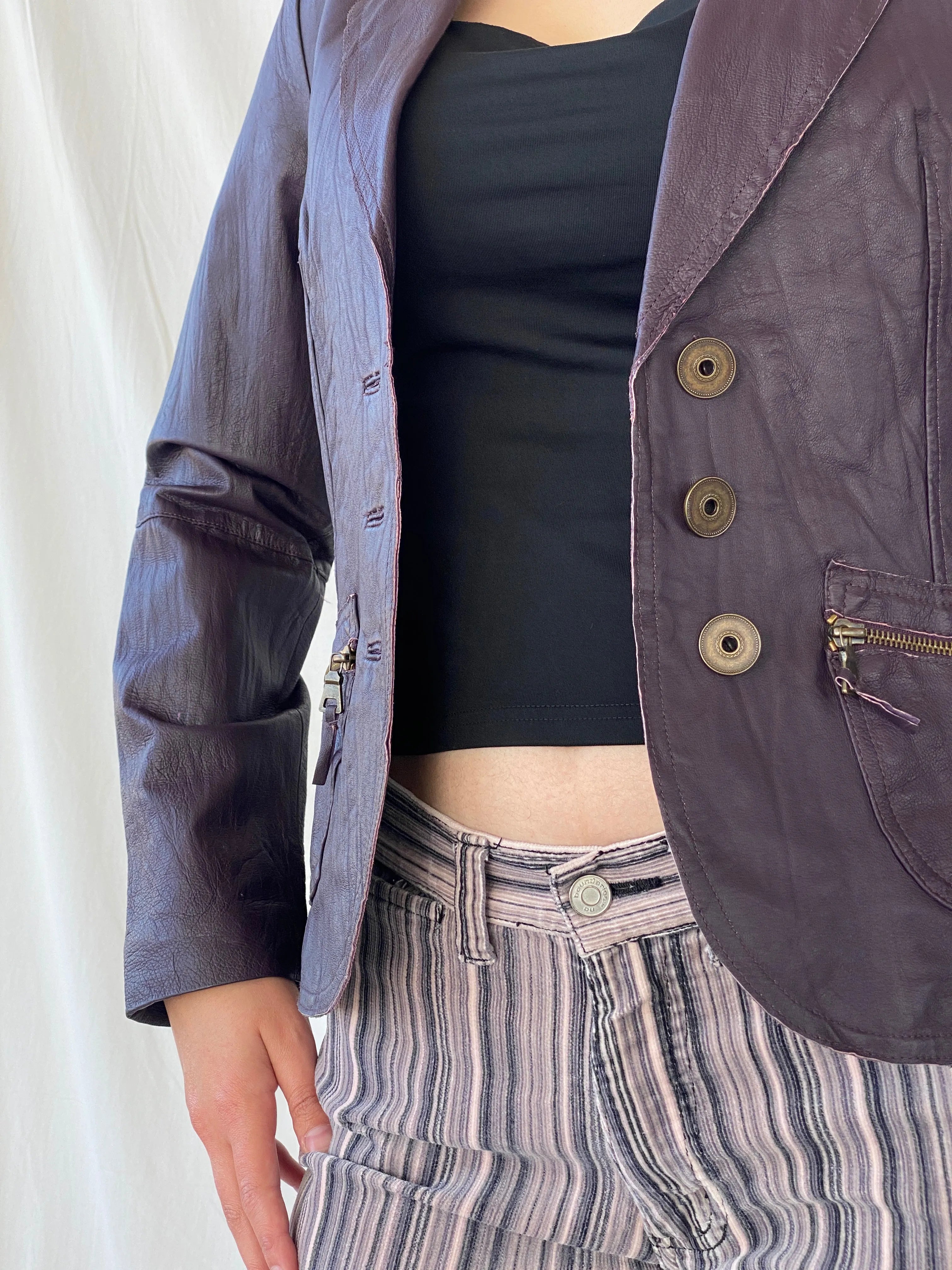 Vintage Bonita Purple Genuine Leather Women’s Blazer Jacket - S - Balagan Vintage Leather Jacket Ayah, genuine leather, genuine leather jacket, leather jacket, red leather