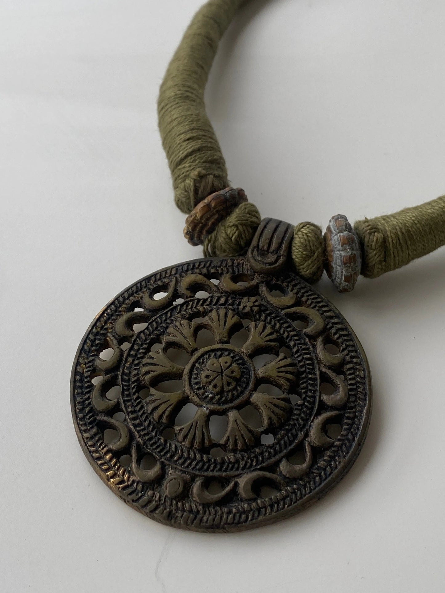 Vintage Brass Shield Pendant Ethnic Chocker Tribal Woven Chocker 1962 - Balagan Vintage Necklace 00s, Necklace
