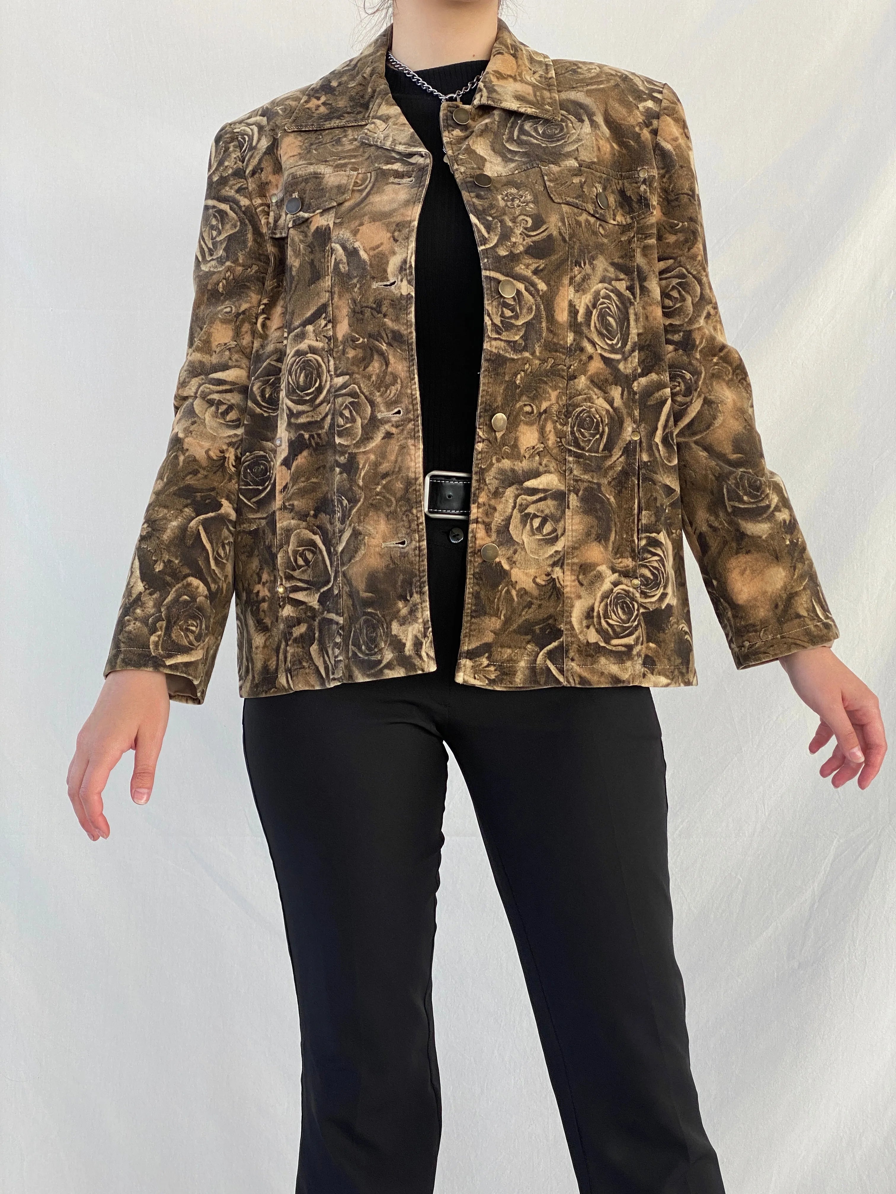 Vintage Brown Floral Corduroy Buttoned Heavy Blazer Jacket - M - Balagan Vintage Corduroy Jacket 00s, Ayah, blazer, Coats&Jackets, corduroy, corduroy blazer, corduroy jacket, floral, Women's Blazers