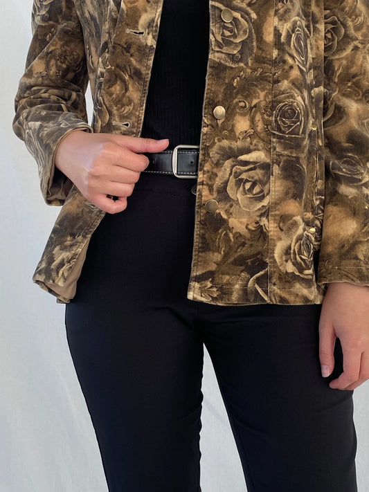 Vintage Brown Floral Corduroy Buttoned Heavy Blazer Jacket - M - Balagan Vintage Corduroy Jacket 00s, Ayah, blazer, Coats&Jackets, corduroy, corduroy blazer, corduroy jacket, floral, Women's Blazers