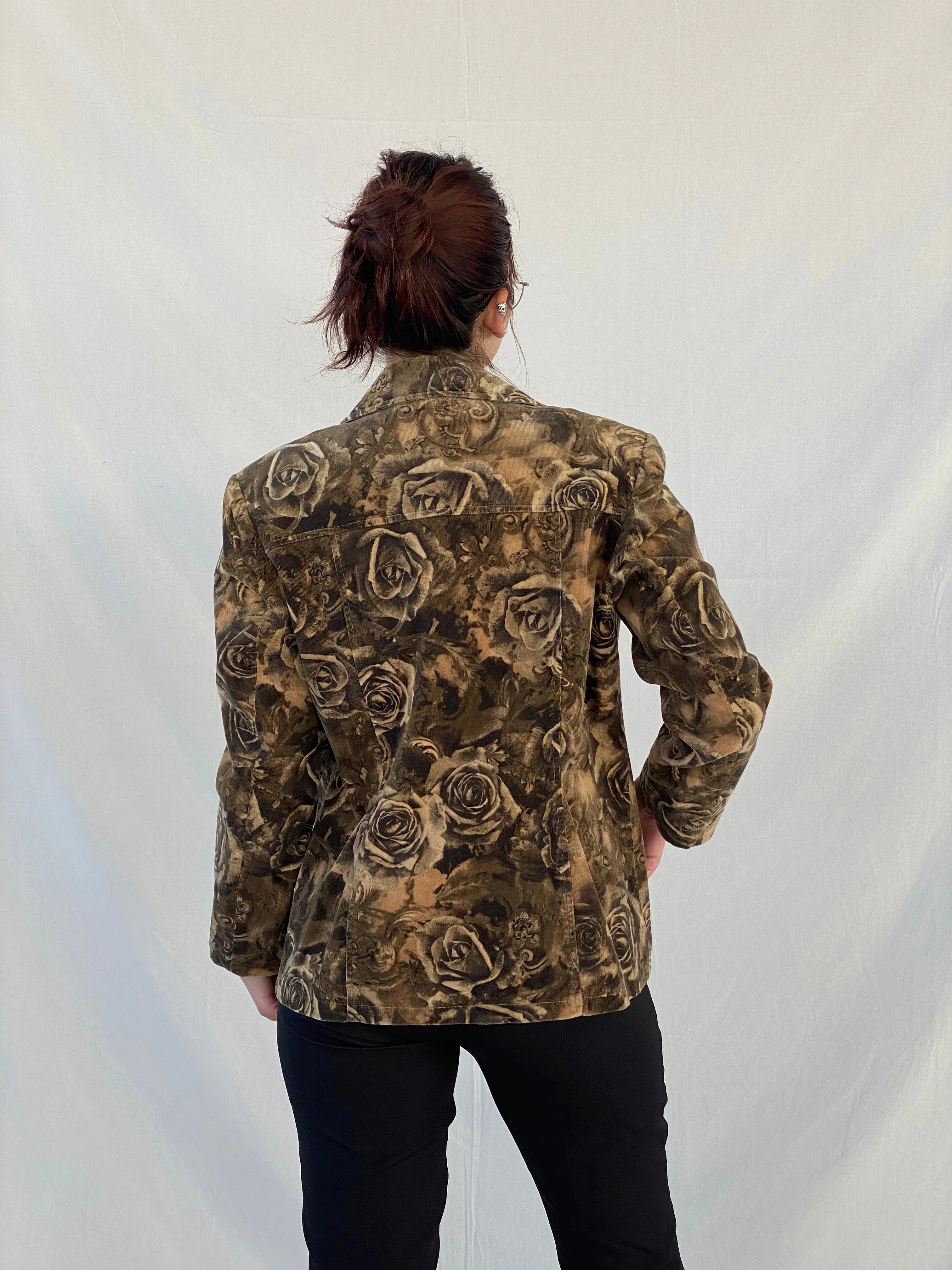 Vintage Brown Floral Corduroy Buttoned Heavy Blazer Jacket - M - Balagan Vintage Corduroy Jacket 00s, Ayah, blazer, Coats&Jackets, corduroy, corduroy blazer, corduroy jacket, floral, Women's Blazers