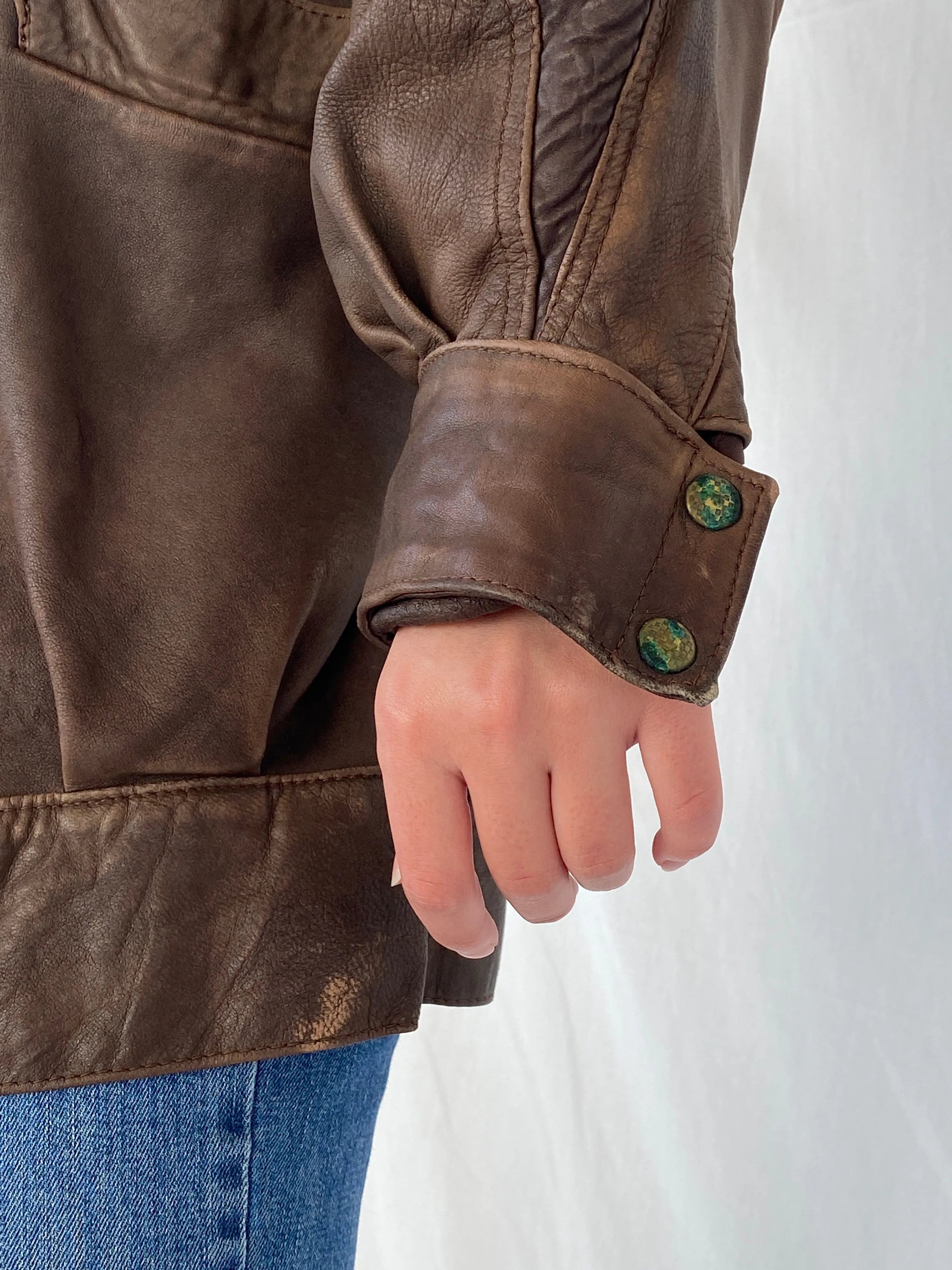 Vintage Brown Genuine Leather Cow Girl Coat with Ruched Details - M - Balagan Vintage Coat 00s, Ayah, brown leather, coat, Coats&Jackets, genuine leather, leather, leather coat, Women's Coats, Women's Leather Jackets