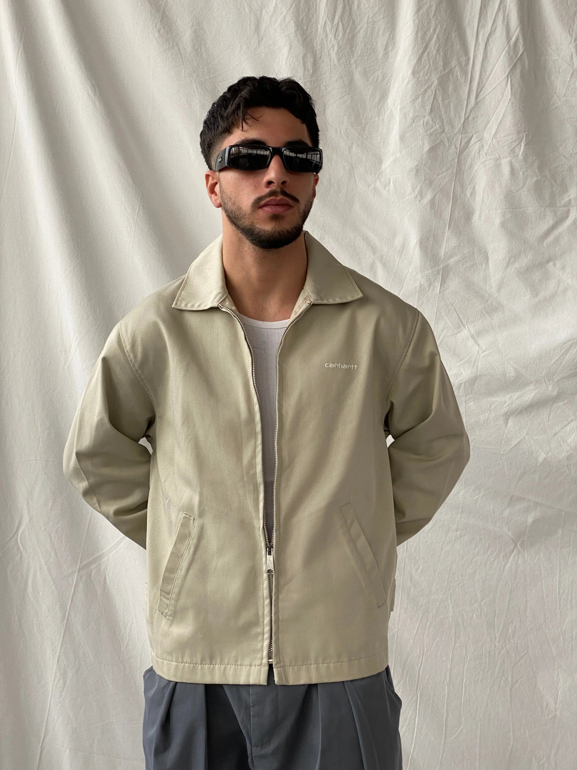 Vintage Carhartt Workwear Men’s Beige Zip Up Light Aspen Jacket - M - Balagan Vintage Jacket Hamza, jacket, men, mens jackets, puffer jacket