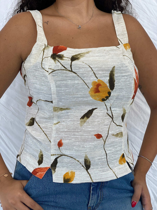 Vintage Carla Berti Linen Floral Top - Size XL - Balagan Vintage Sleeveless Top 00s, 90s, Dina, floral top, sleeveless top