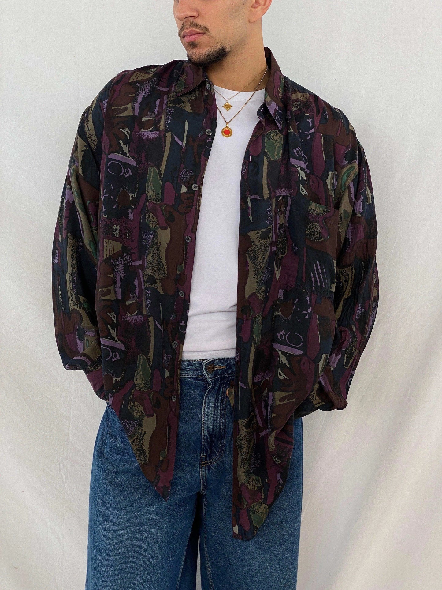 Vintage Cezar Full-Sleeve Silk Shirt - Balagan Vintage Full Sleeve Shirt 90s, Abdullah, printed silk shirt, silk, silk shirt