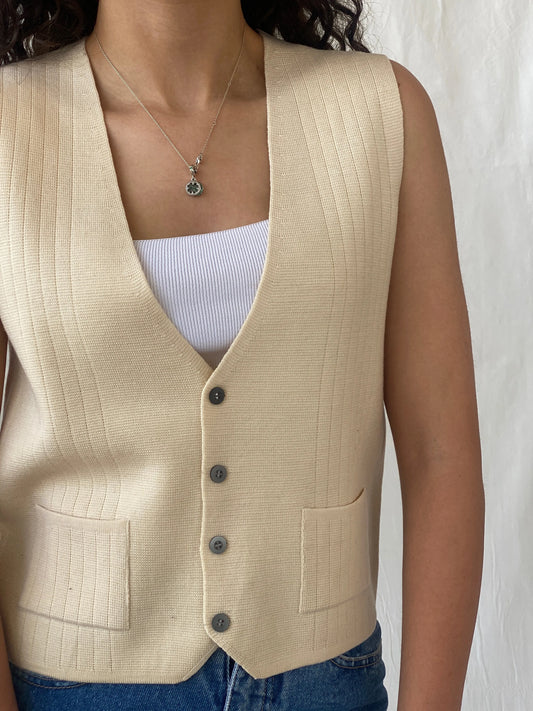 Vintage Charm Square Beige Vest Cotton Blend Waistcoat - L - Balagan Vintage Vest 00s, Celine, vest, women top