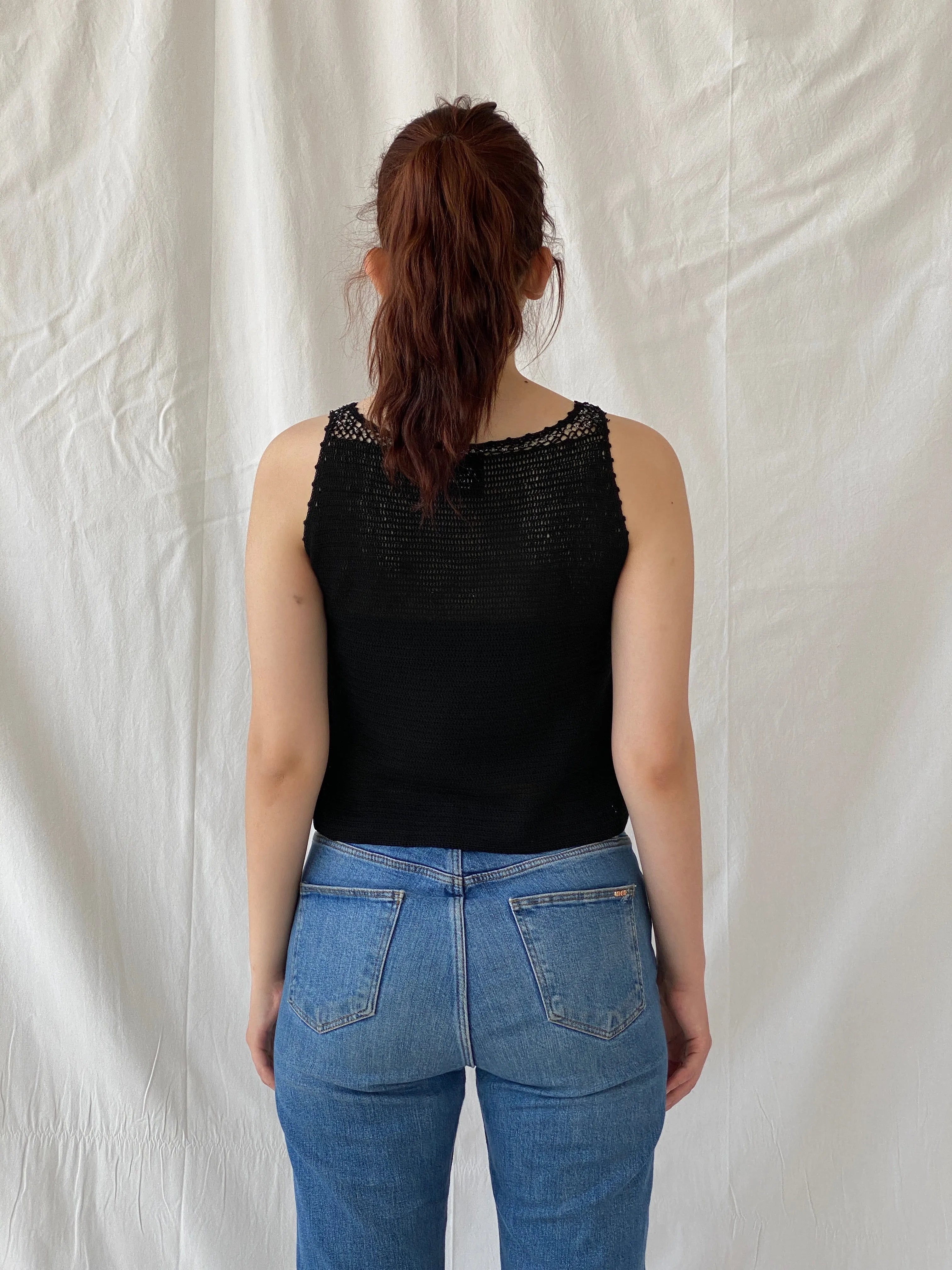 Vintage Cheap and Chic by Moschino Beaded Black Tank Top - M - Balagan Vintage Sleeveless Top 00s, Ayah, beaded, consignment, moschino, Rand, rare find, summer, women top