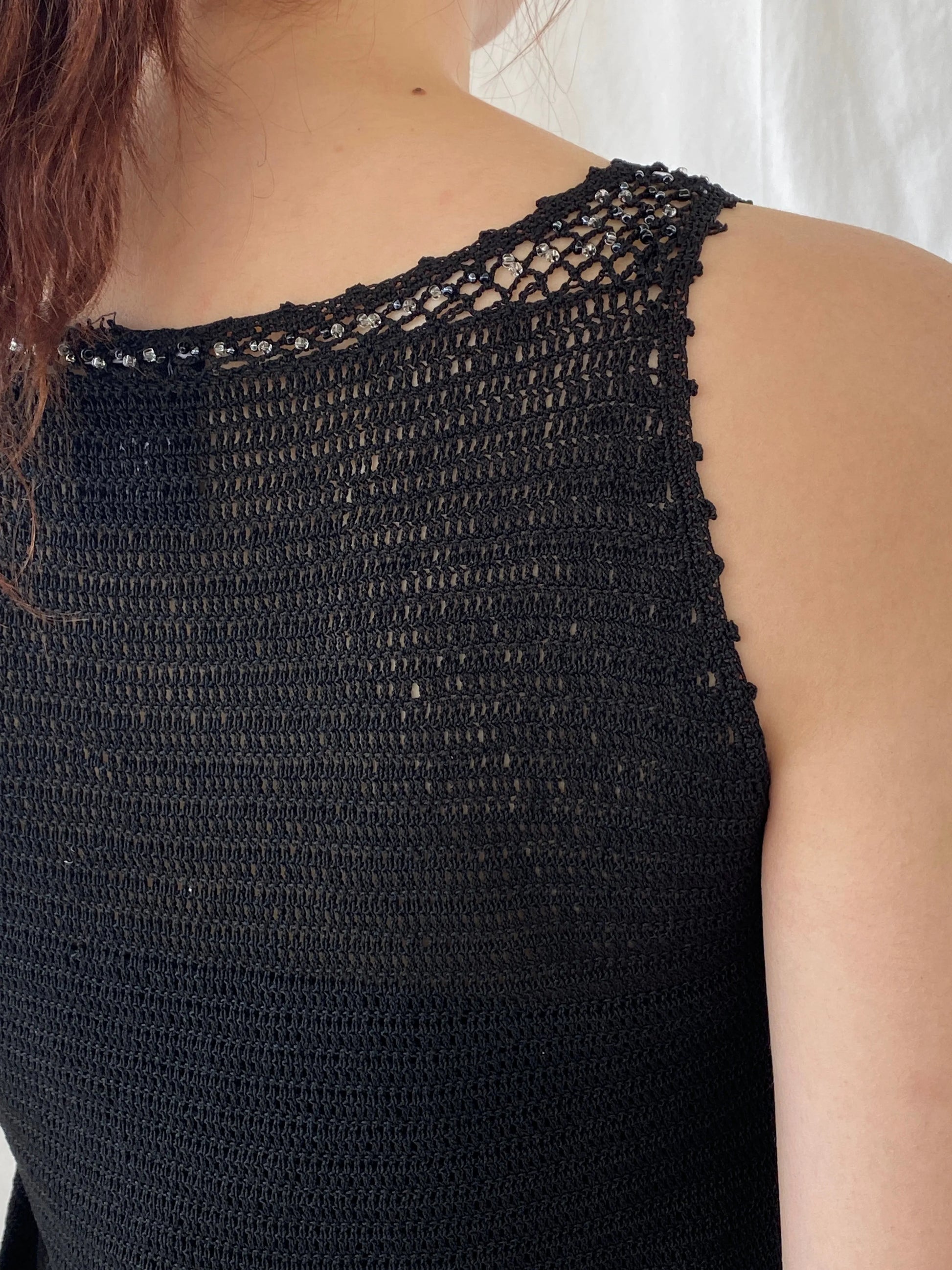 Vintage Cheap and Chic by Moschino Beaded Black Tank Top - M - Balagan Vintage Sleeveless Top 00s, Ayah, beaded, consignment, moschino, Rand, rare find, summer, women top