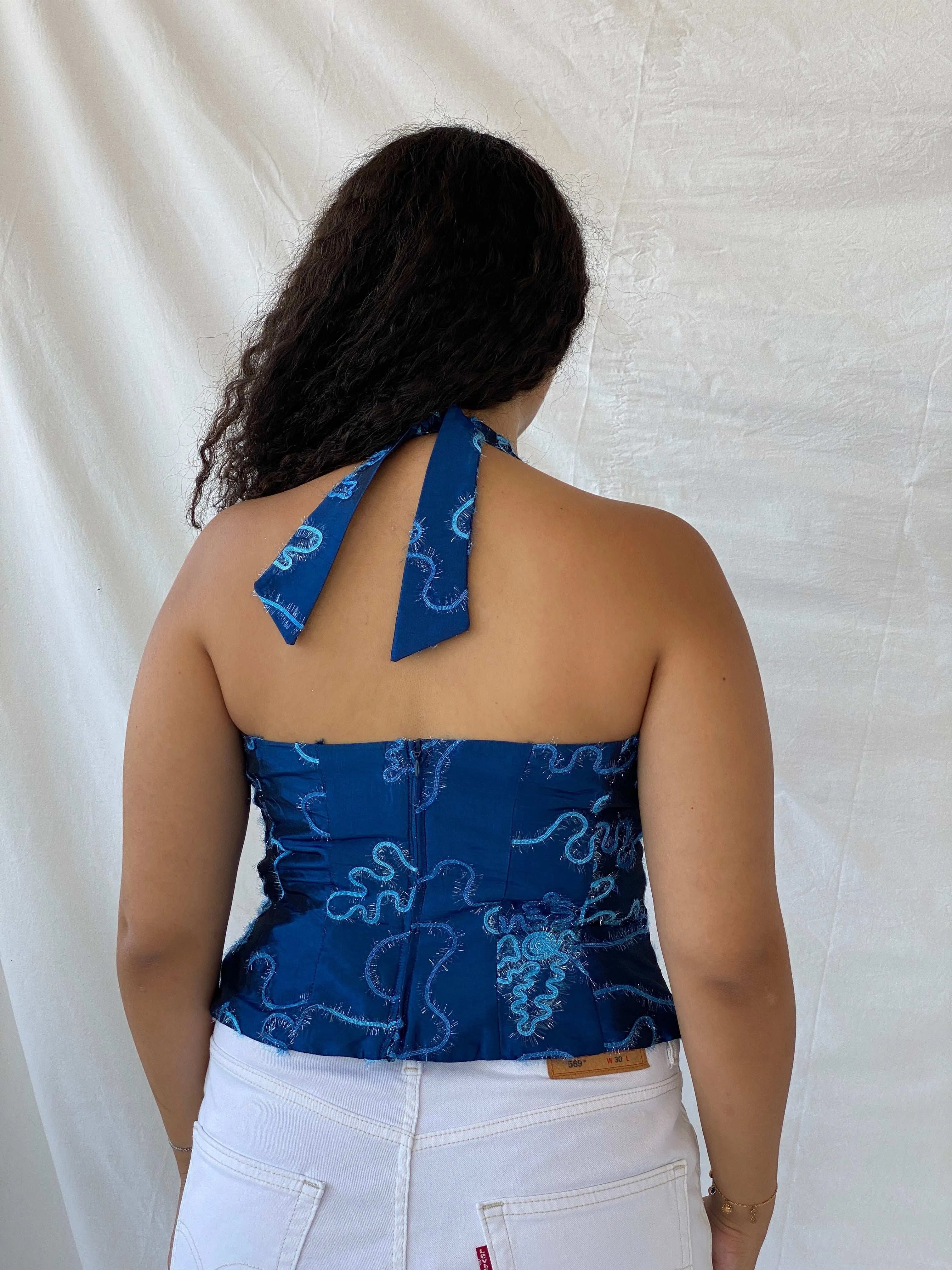 Vintage Chou Chou Blue Halter Top - L - Balagan Vintage Halter Top 90s, Dina, halter top