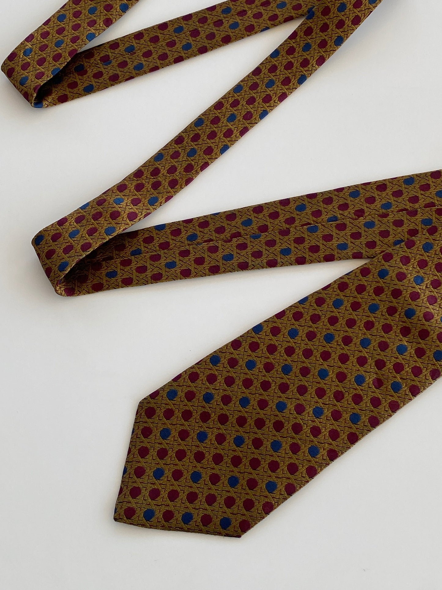 Vintage Christian Dior Monsieur Gold Burgundy Men’s Silk Neck Tie - Balagan Vintage Ties Dior, printed ties, rare find, rare vintage, tie, vintage, vintage ties