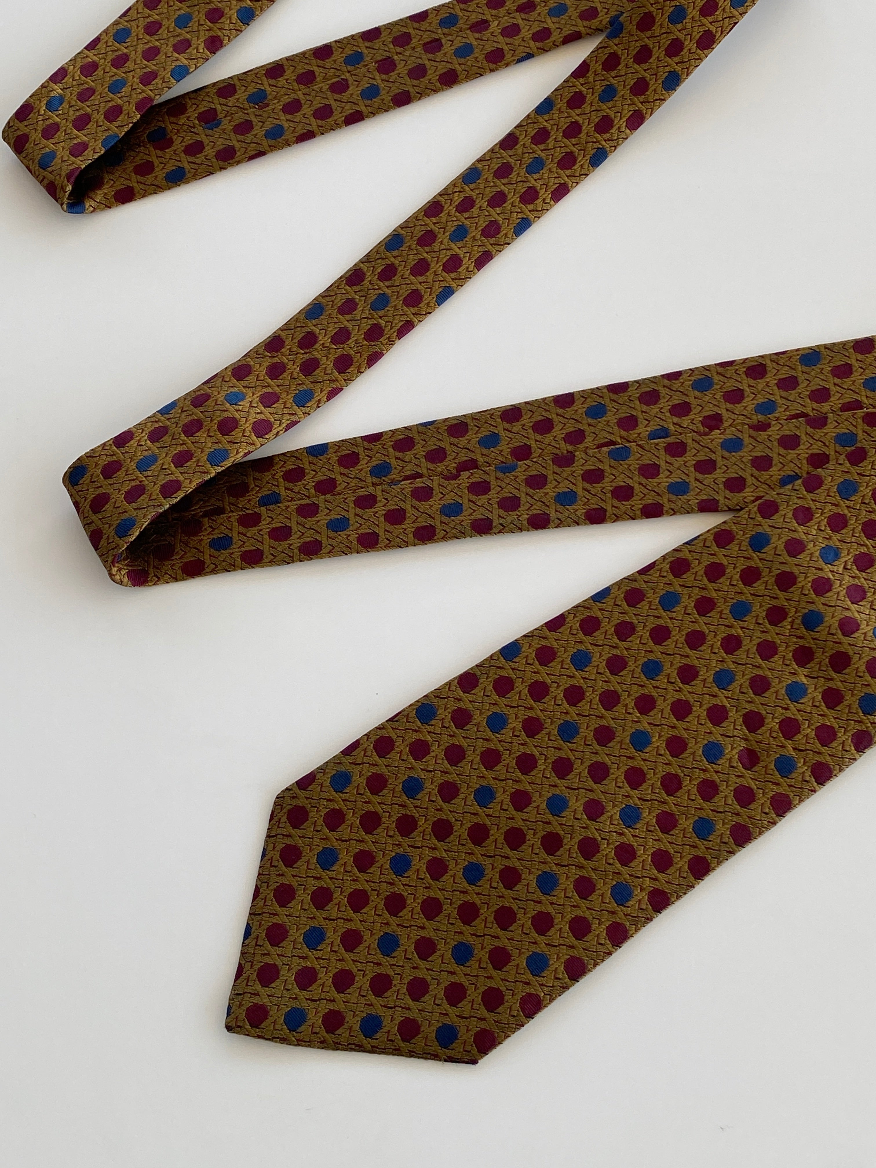 Vintage Christian Dior Monsieur Gold Burgundy Men’s Silk Neck Tie - Balagan Vintage Ties Dior, printed ties, rare find, rare vintage, tie, vintage, vintage ties