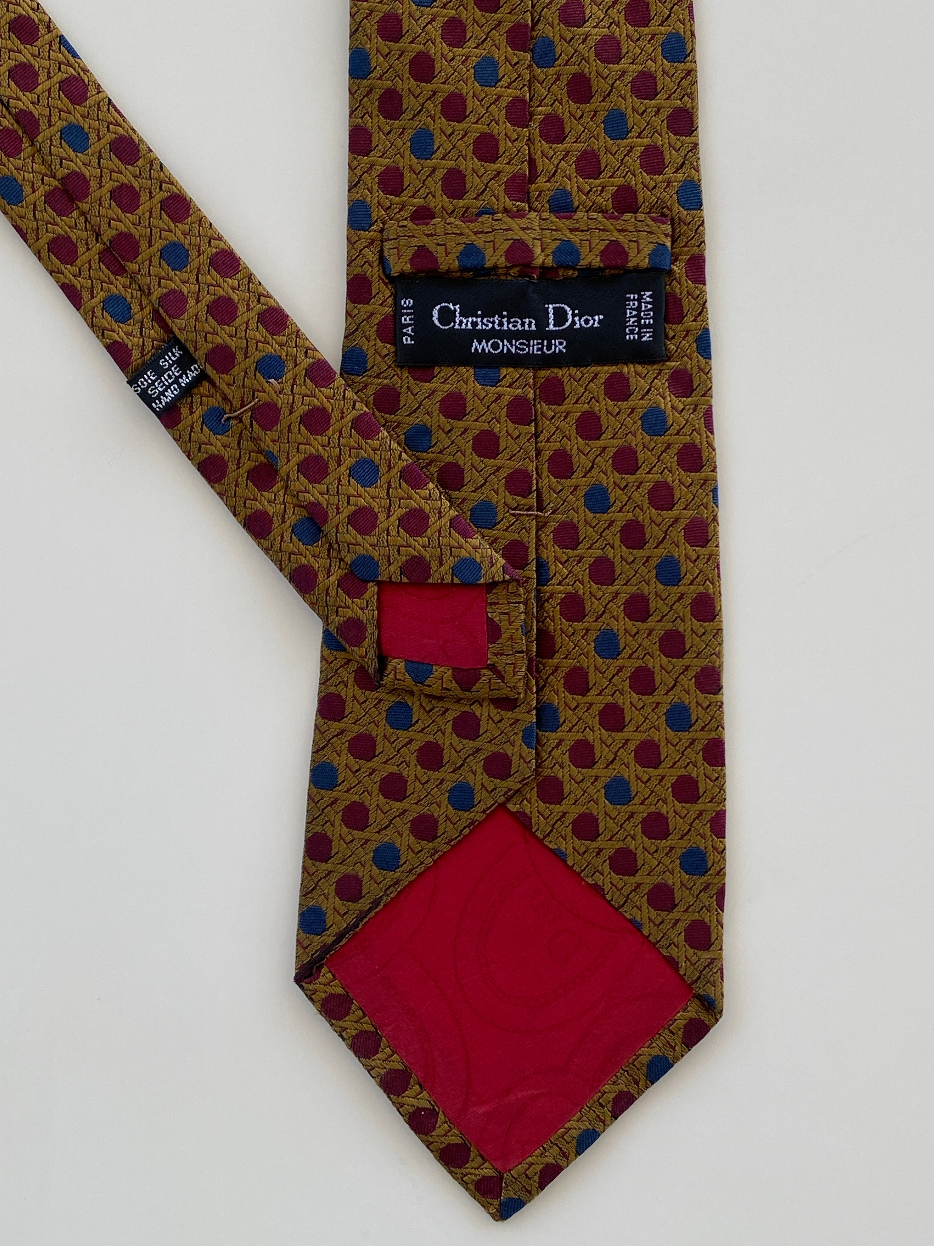 Vintage Christian Dior Monsieur Gold Burgundy Men’s Silk Neck Tie - Balagan Vintage Ties Dior, printed ties, rare find, rare vintage, tie, vintage, vintage ties