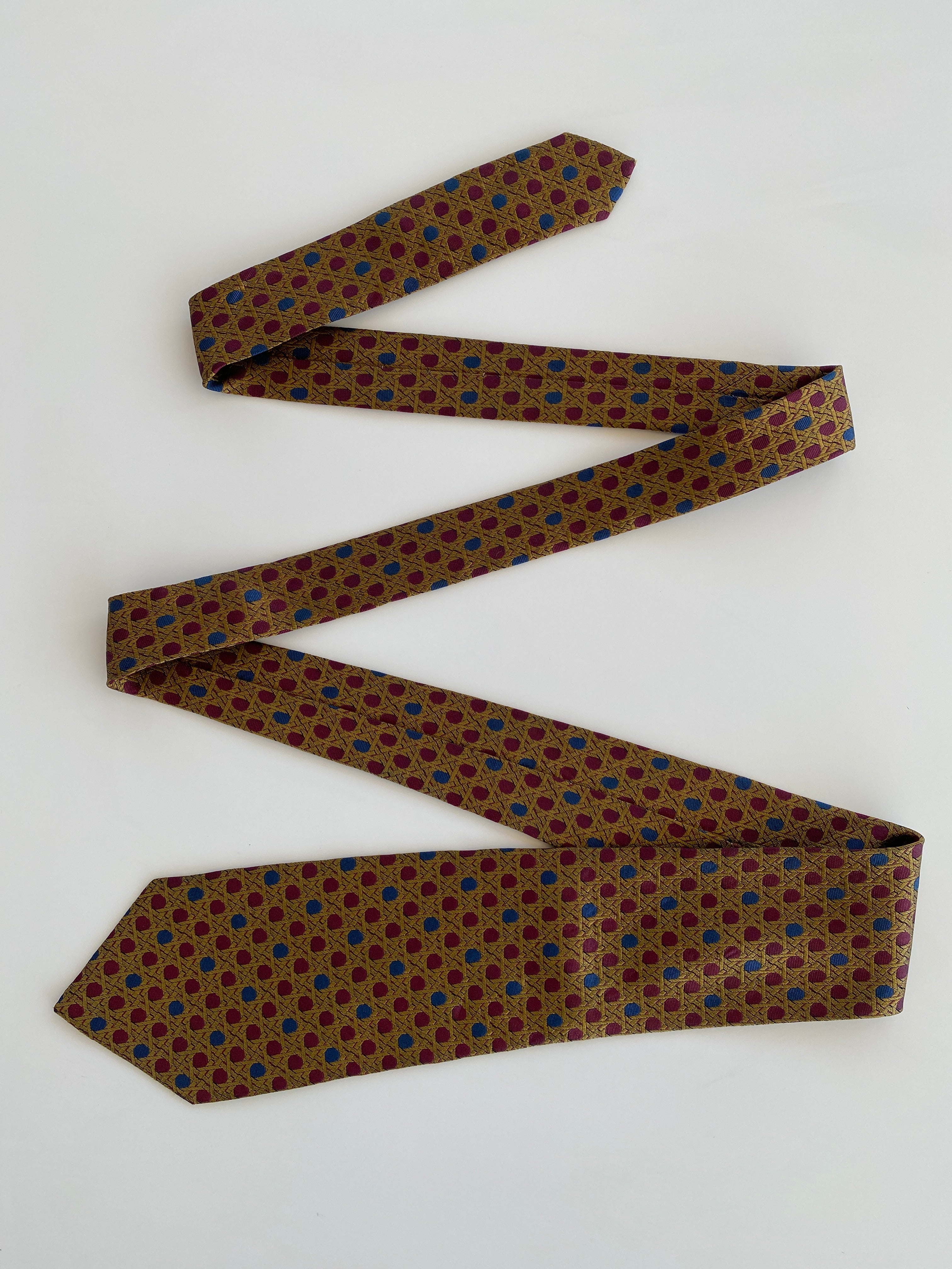 Vintage Christian Dior Monsieur Gold Burgundy Men’s Silk Neck Tie - Balagan Vintage Ties Dior, printed ties, rare find, rare vintage, tie, vintage, vintage ties