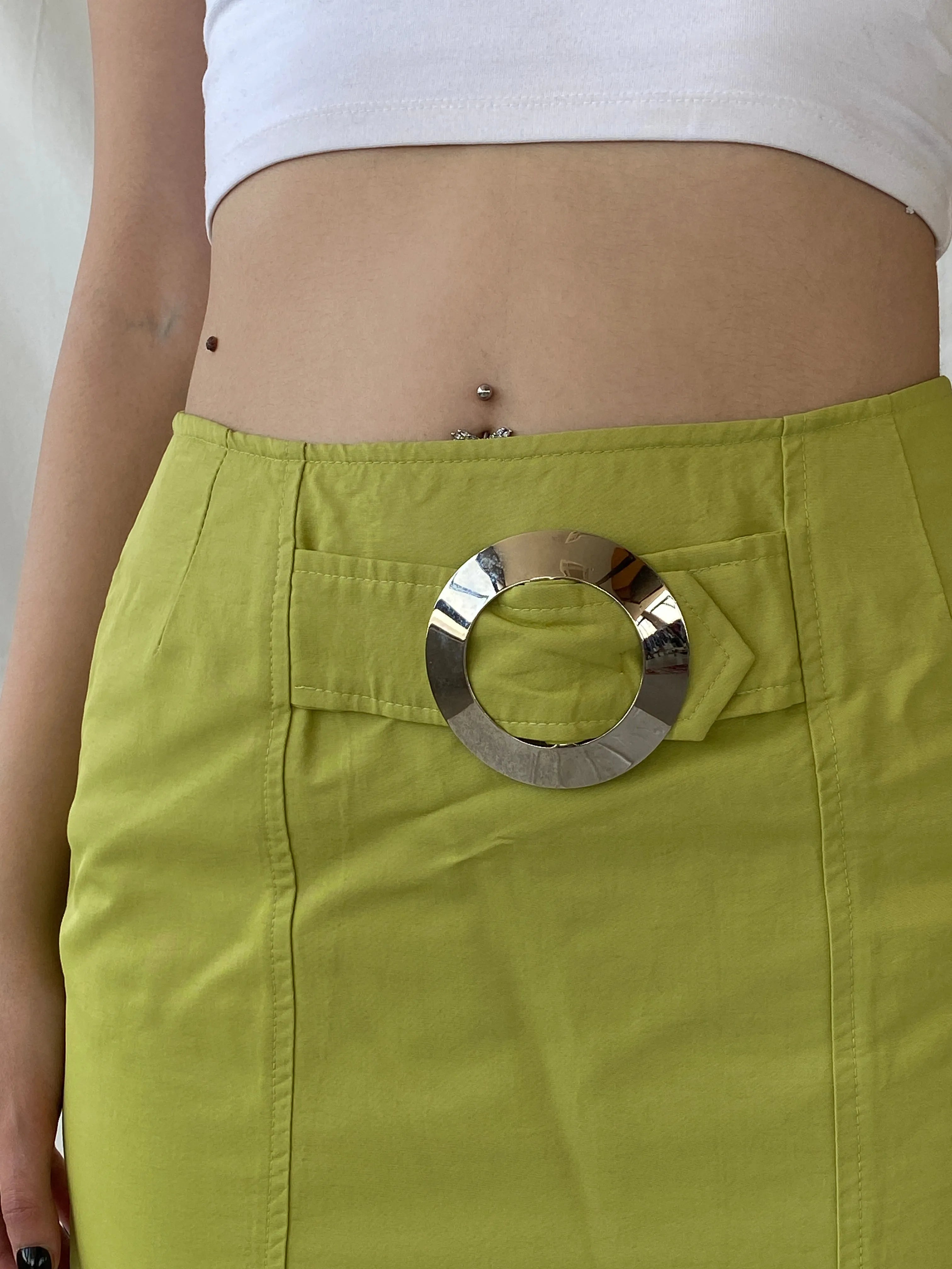 Vintage Claude Zana Paris Futuristic Belted Mini Green Skirt - L - Balagan Vintage Mini Skirt Ayah, mini skirt, NEW IN, skirt