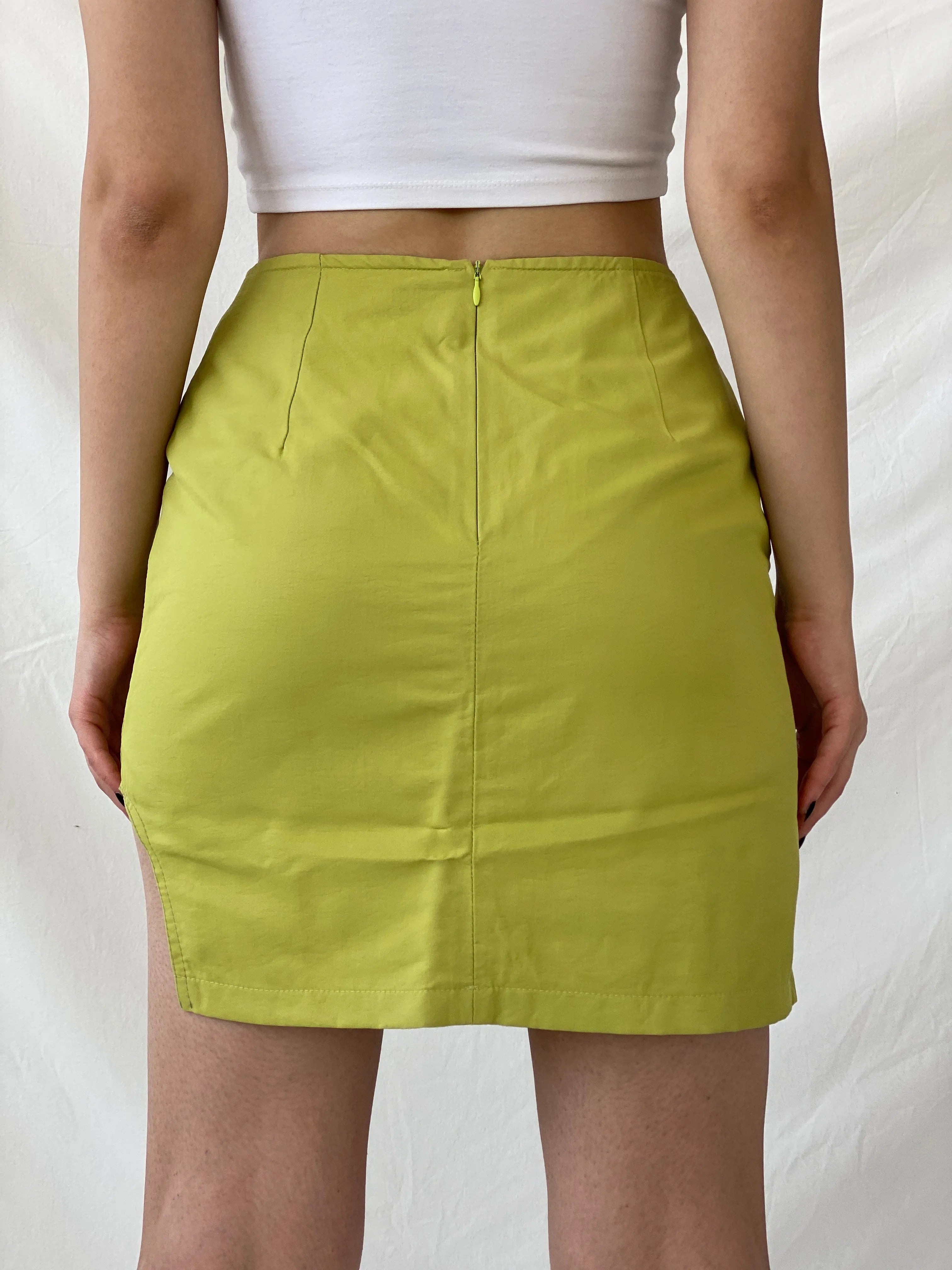Vintage Claude Zana Paris Futuristic Belted Mini Green Skirt - L - Balagan Vintage Mini Skirt Ayah, mini skirt, NEW IN, skirt