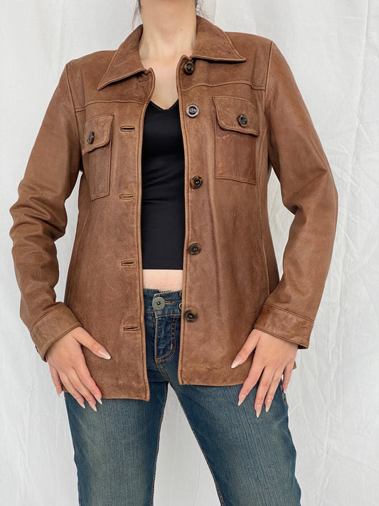 Vintage Club Manaco Classic Brown Leather Jacket - M - Balagan Vintage Leather Jacket Ayah, Coats&Jackets, genuine leather, genuine leather jacket, leather jacket, red leather, winter, Women's Leather Jackets