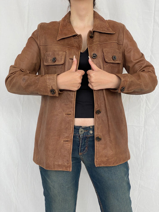 Vintage Club Manaco Classic Brown Leather Jacket - M - Balagan Vintage Leather Jacket Ayah, Coats&Jackets, genuine leather, genuine leather jacket, leather jacket, red leather, winter, Women's Leather Jackets