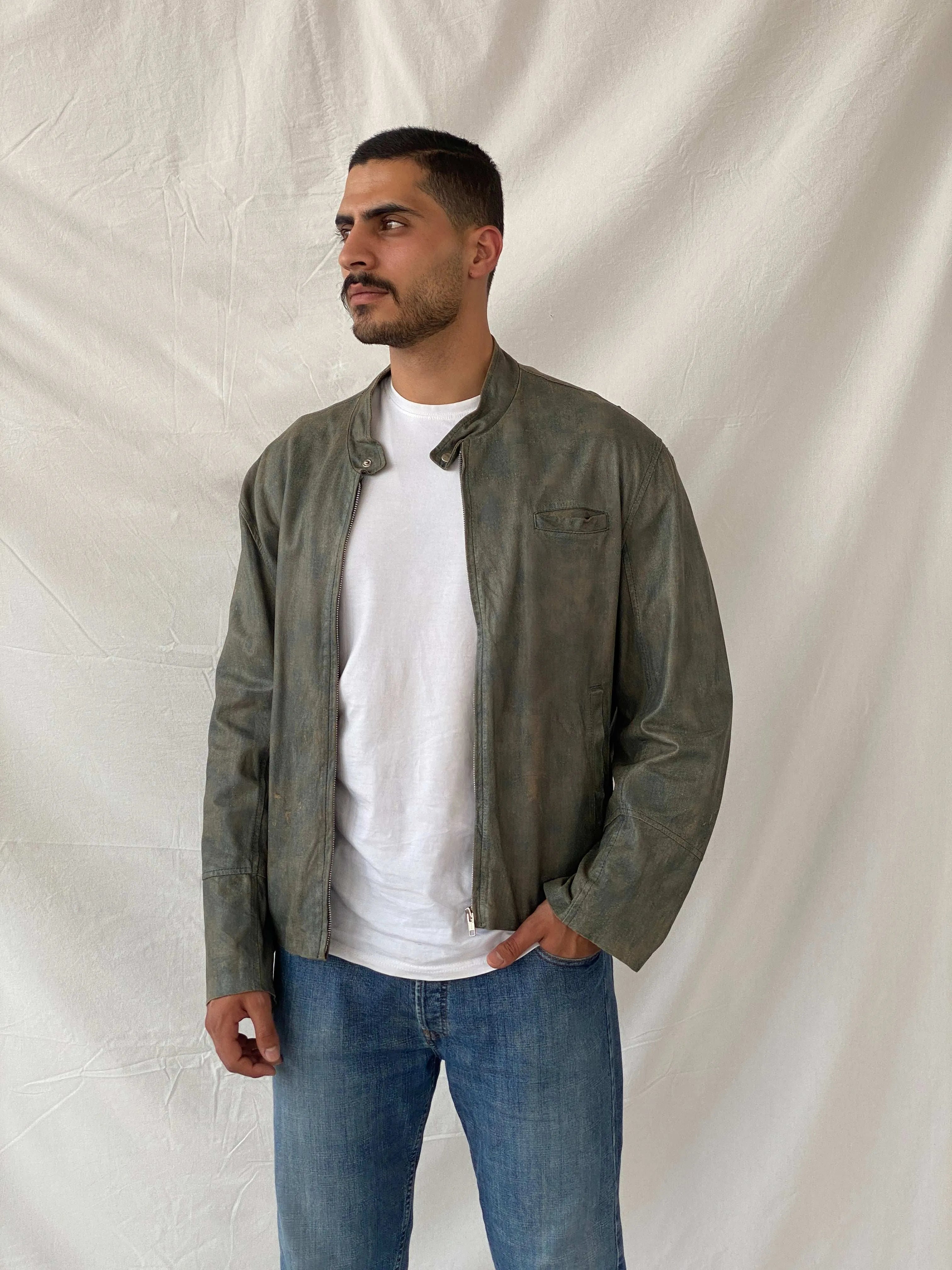 Vintage Conbipel Distressed Metallic Leather Jacket - L - Balagan Vintage Leather Jacket 90s, Deals, genuine leather, genuine leather jacket, leather jacket, Ramez