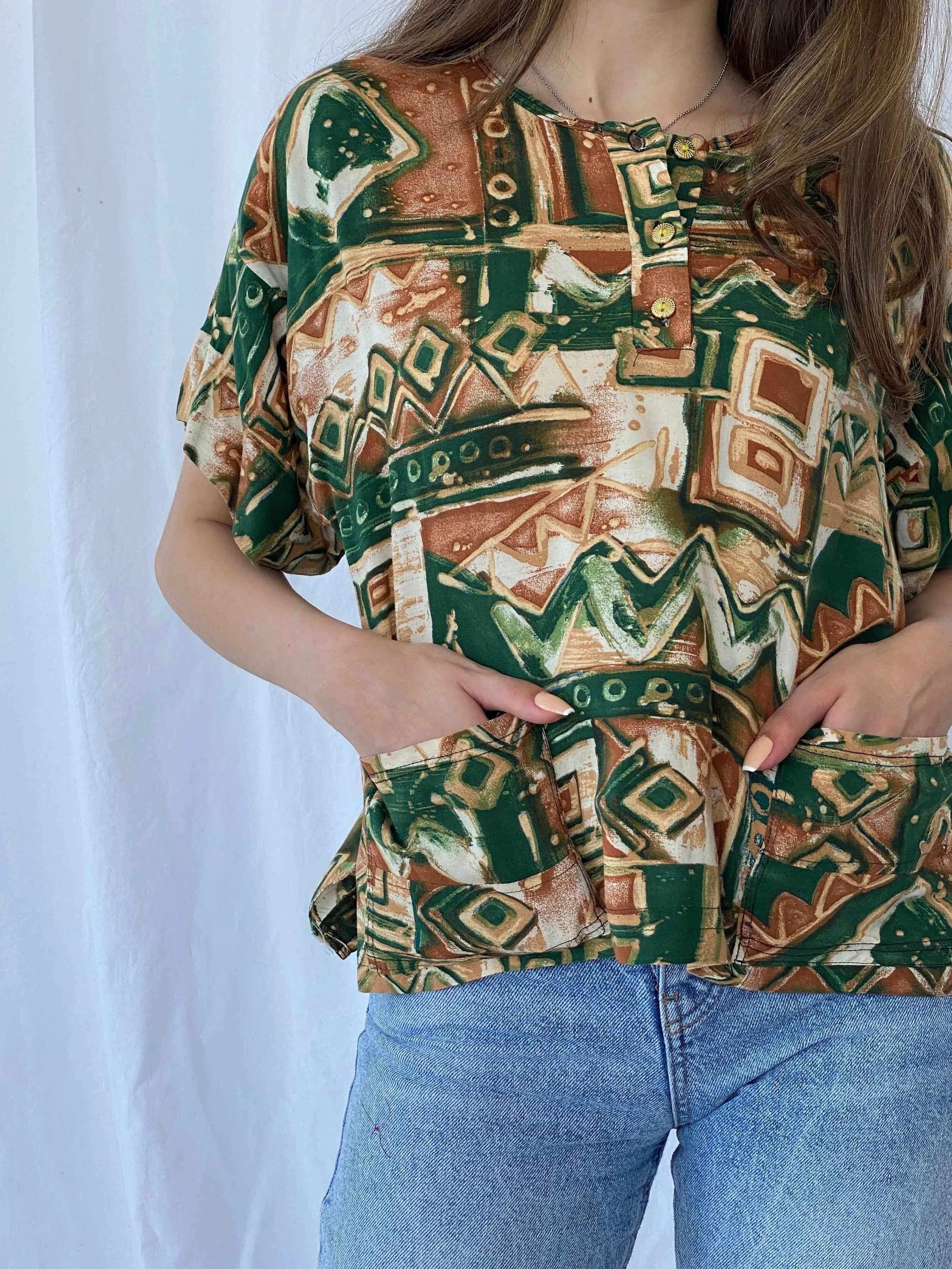 Vintage Confezioni Printed Shirt - Balagan Vintage Half Sleeve Top 90s, Deals, Mira, printed shirt