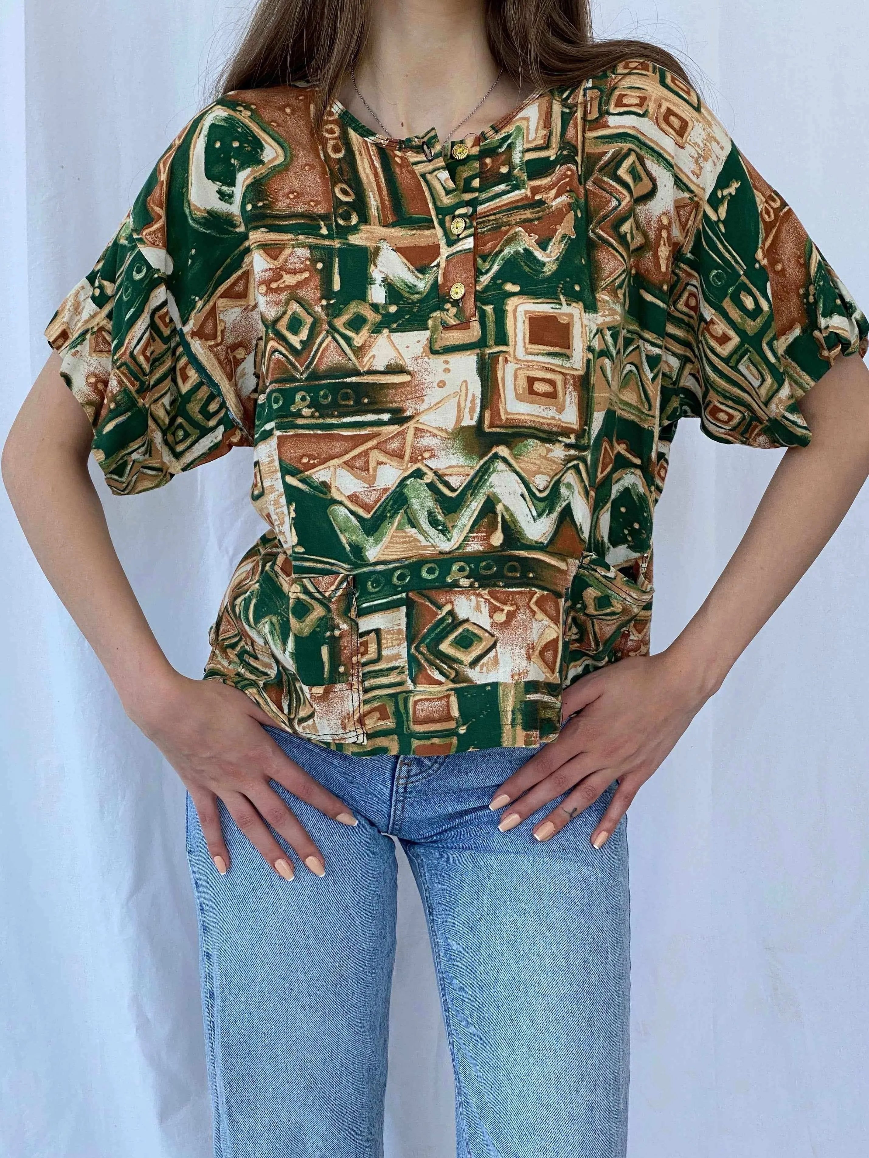 Vintage Confezioni Printed Shirt - Balagan Vintage Half Sleeve Top 90s, Deals, Mira, printed shirt