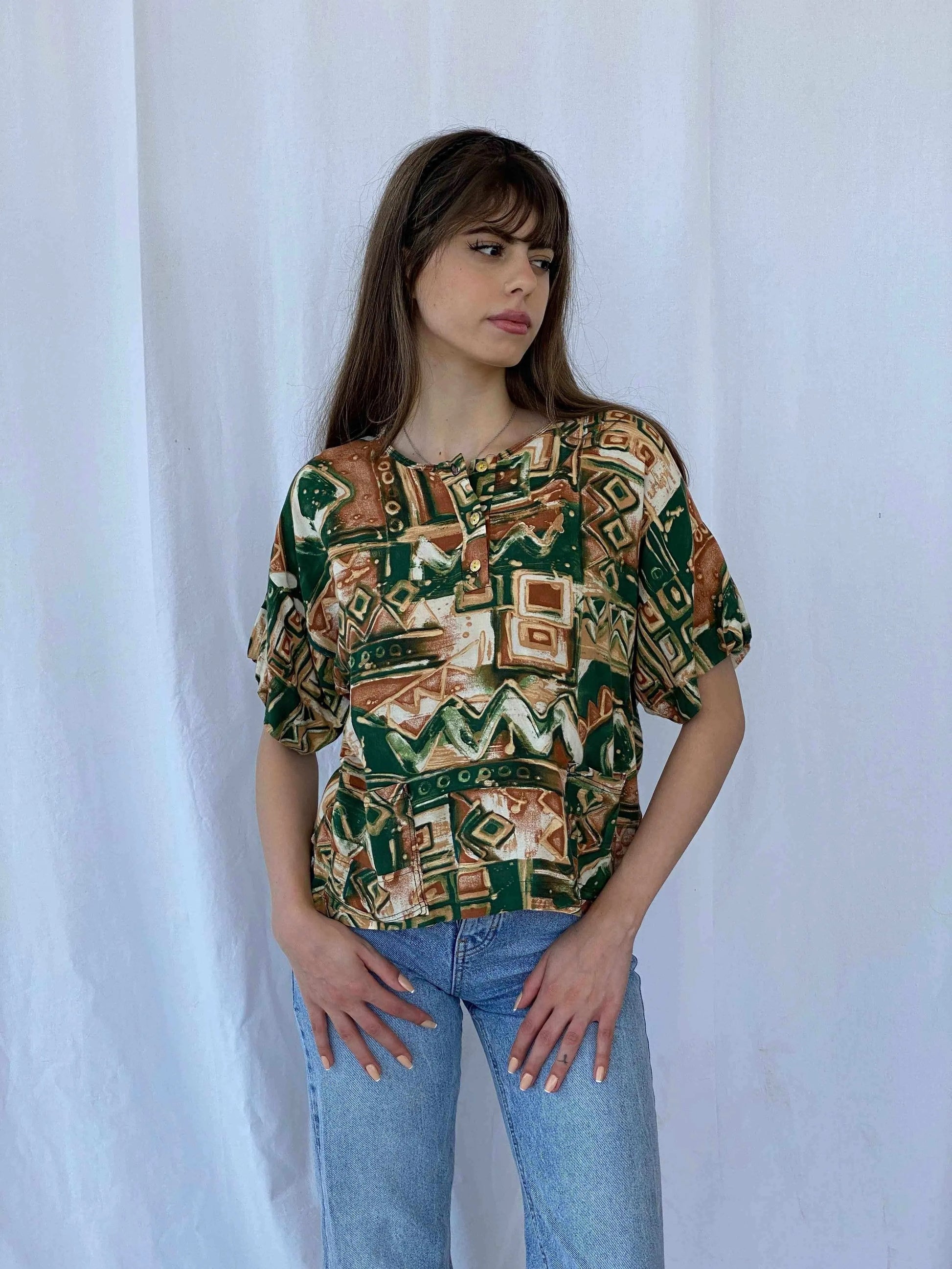 Vintage Confezioni Printed Shirt - Balagan Vintage Half Sleeve Top 90s, Deals, Mira, printed shirt
