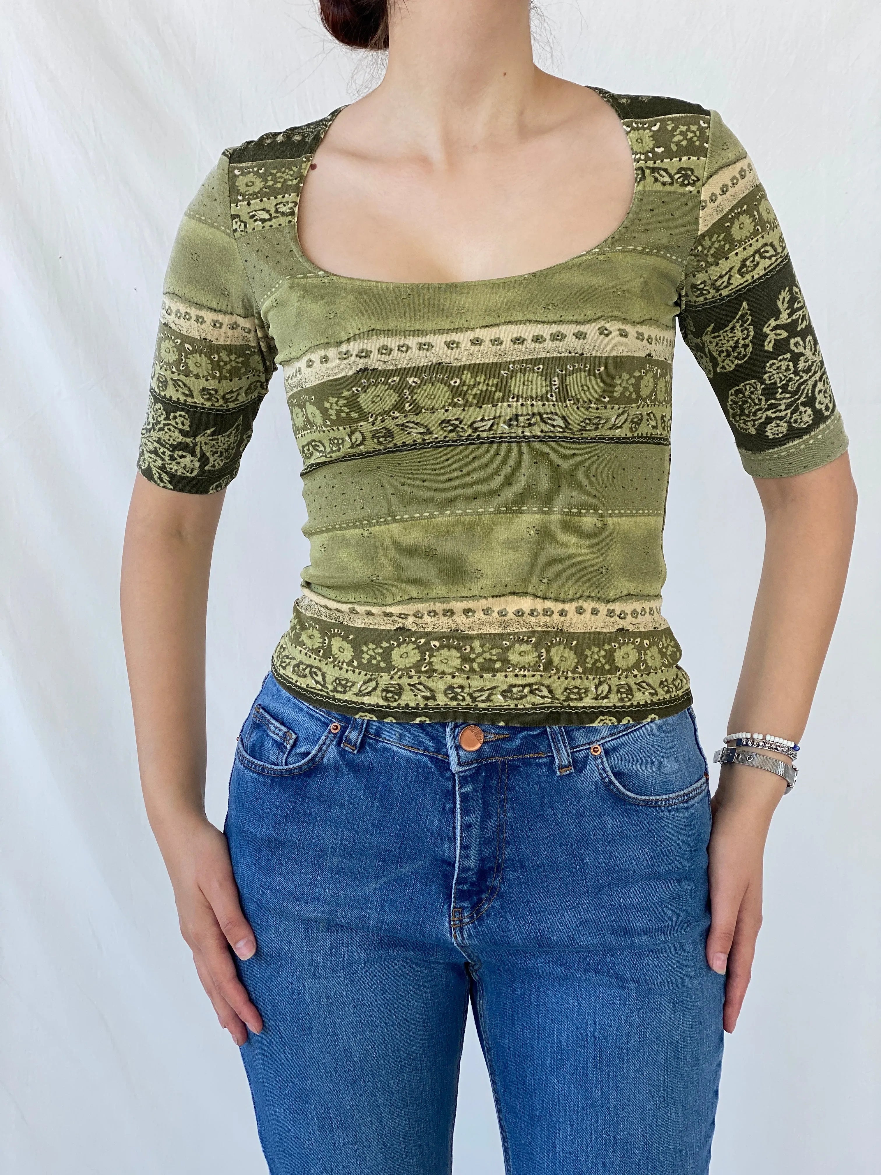 Vintage Daniel Laurent Paisley Print Green Women’s Top - M - Balagan Vintage Full Sleeve Top Ayah, full sleeve top, women top