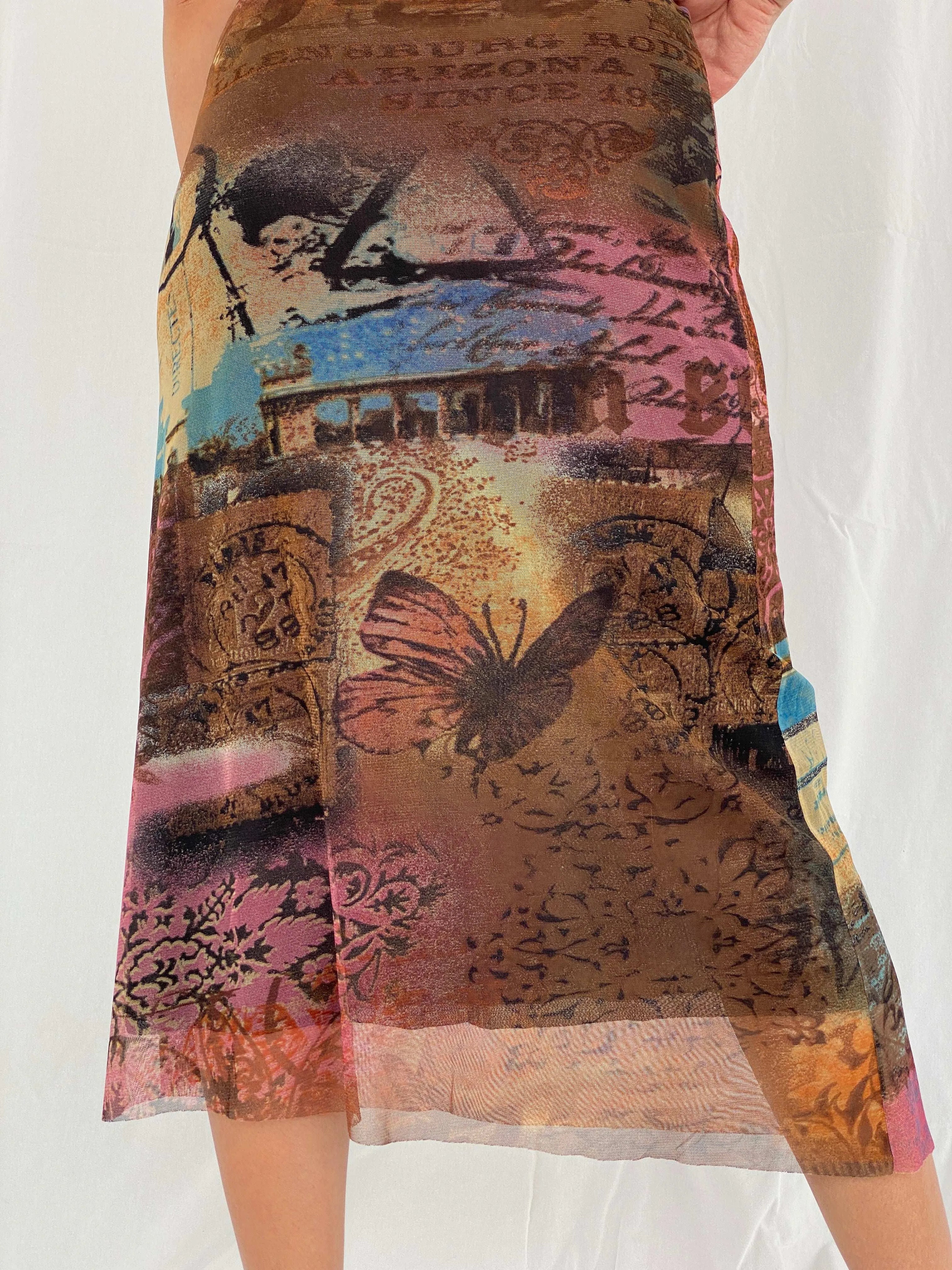 Vintage Deca De Vows a Nows Printed Mesh Maxi Dress - Size M - Balagan Vintage Maxi Dress 00s, 00s dress, maxi dress, mesh, Rama