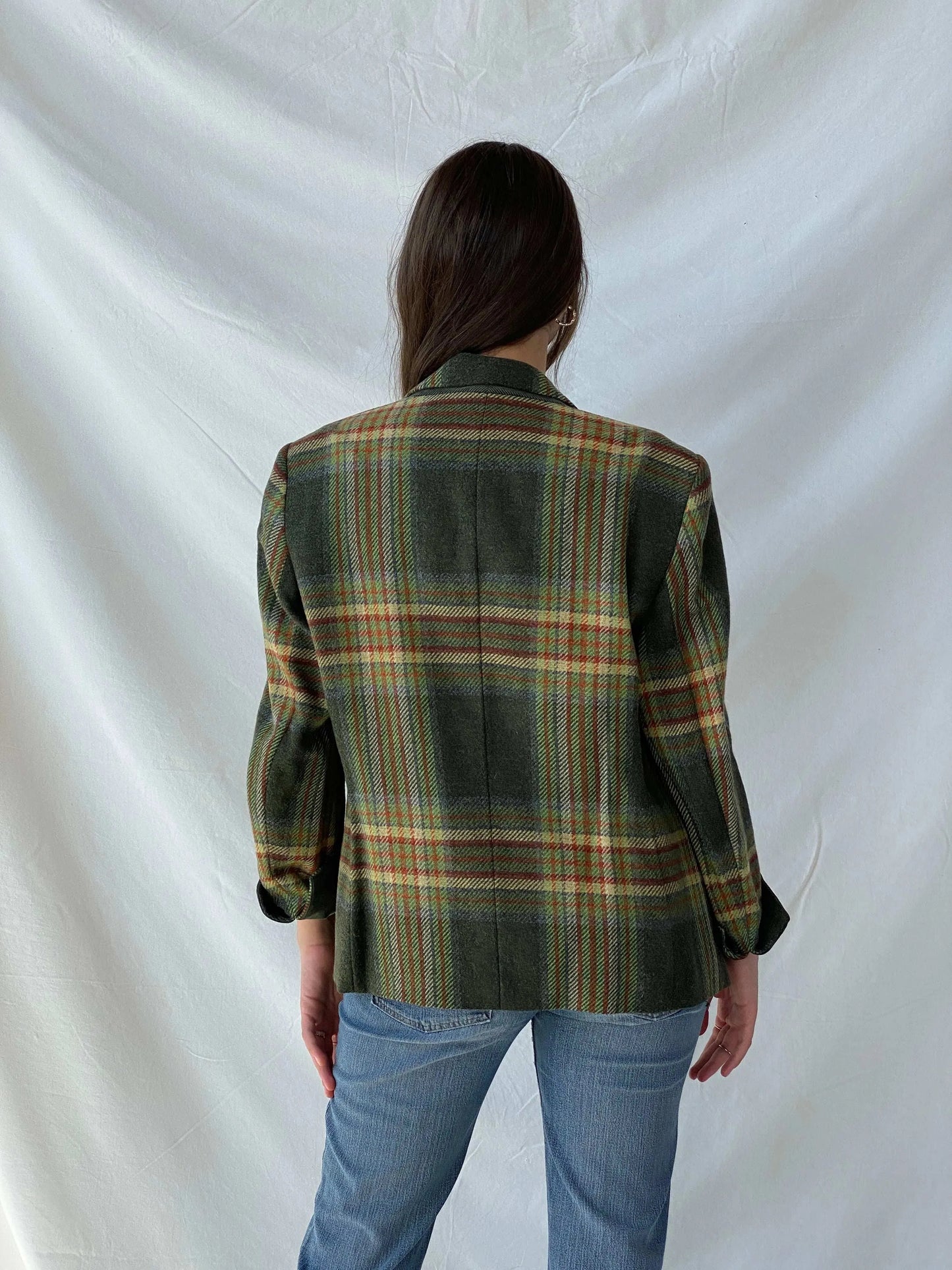 Vintage Delmod Plaid Wool Green Blazer - L - Balagan Vintage Blazer 90s, blazer, full sleeve blazer, Mira, winter
