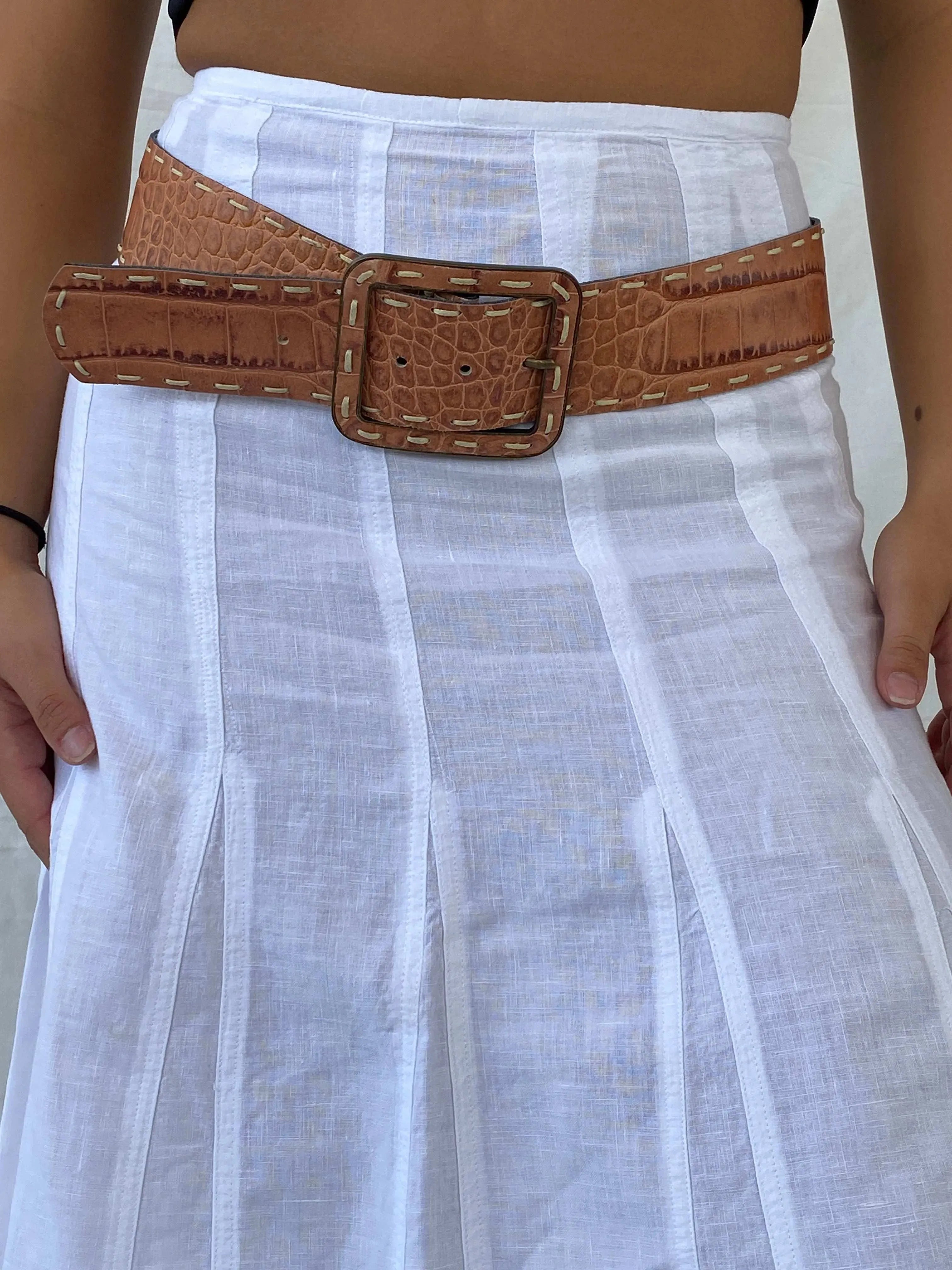 Vintage Didi Adds Flavour Faux Alligator Leather Brown Belt - S - Balagan Vintage Belt 90s, belt, Lana