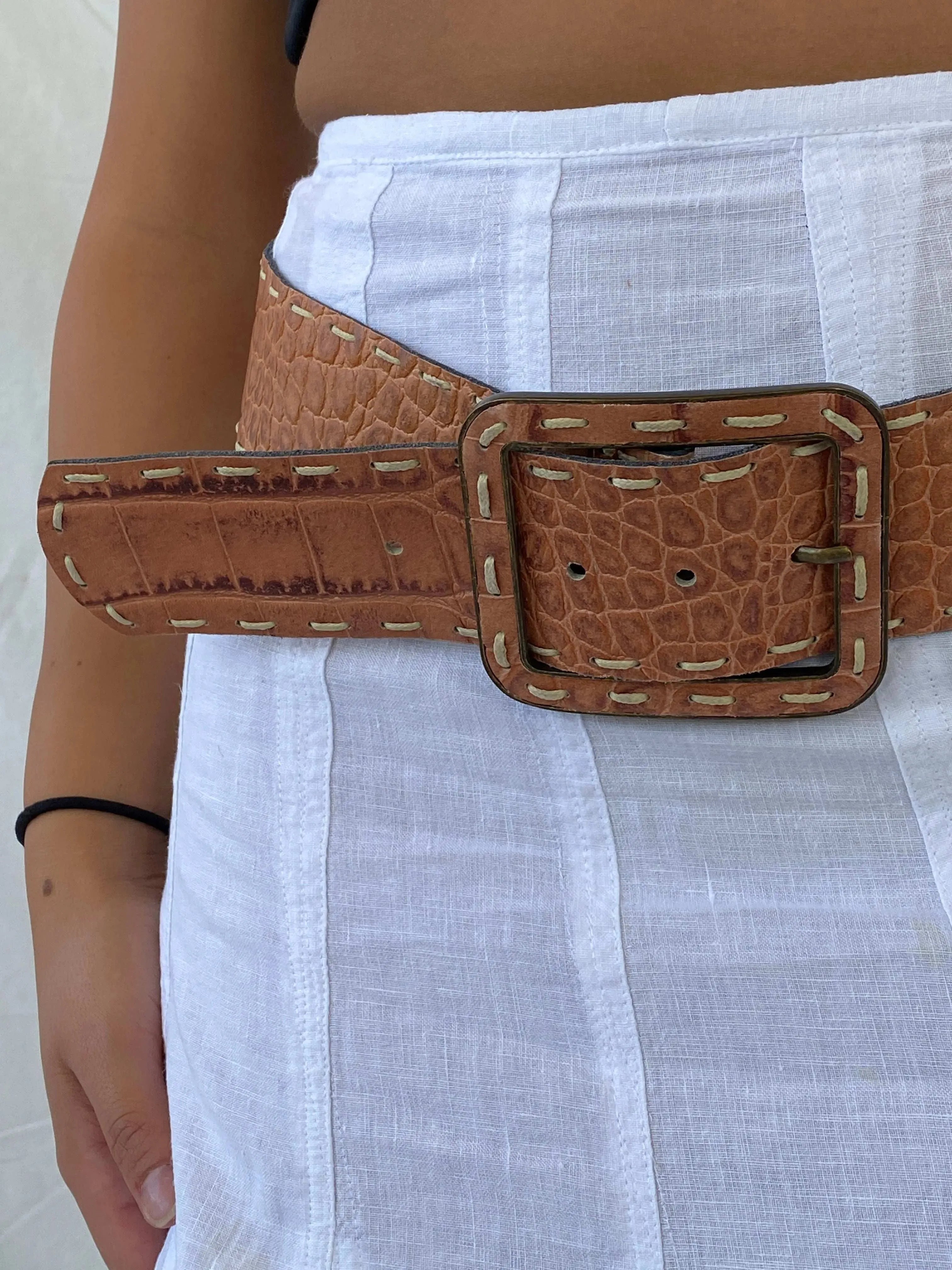 Vintage Didi Adds Flavour Faux Alligator Leather Brown Belt - S - Balagan Vintage Belt 90s, belt, Lana