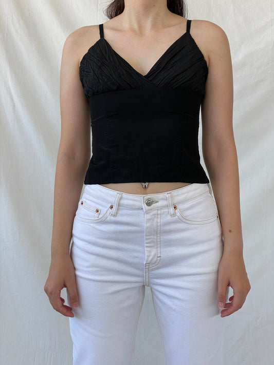 Vintage Display Black Cami Top Formal Ruched Camisole with Clasp Closure - S - Balagan Vintage Cami 00s, Ayah, Cami, NEW IN, summer, women top