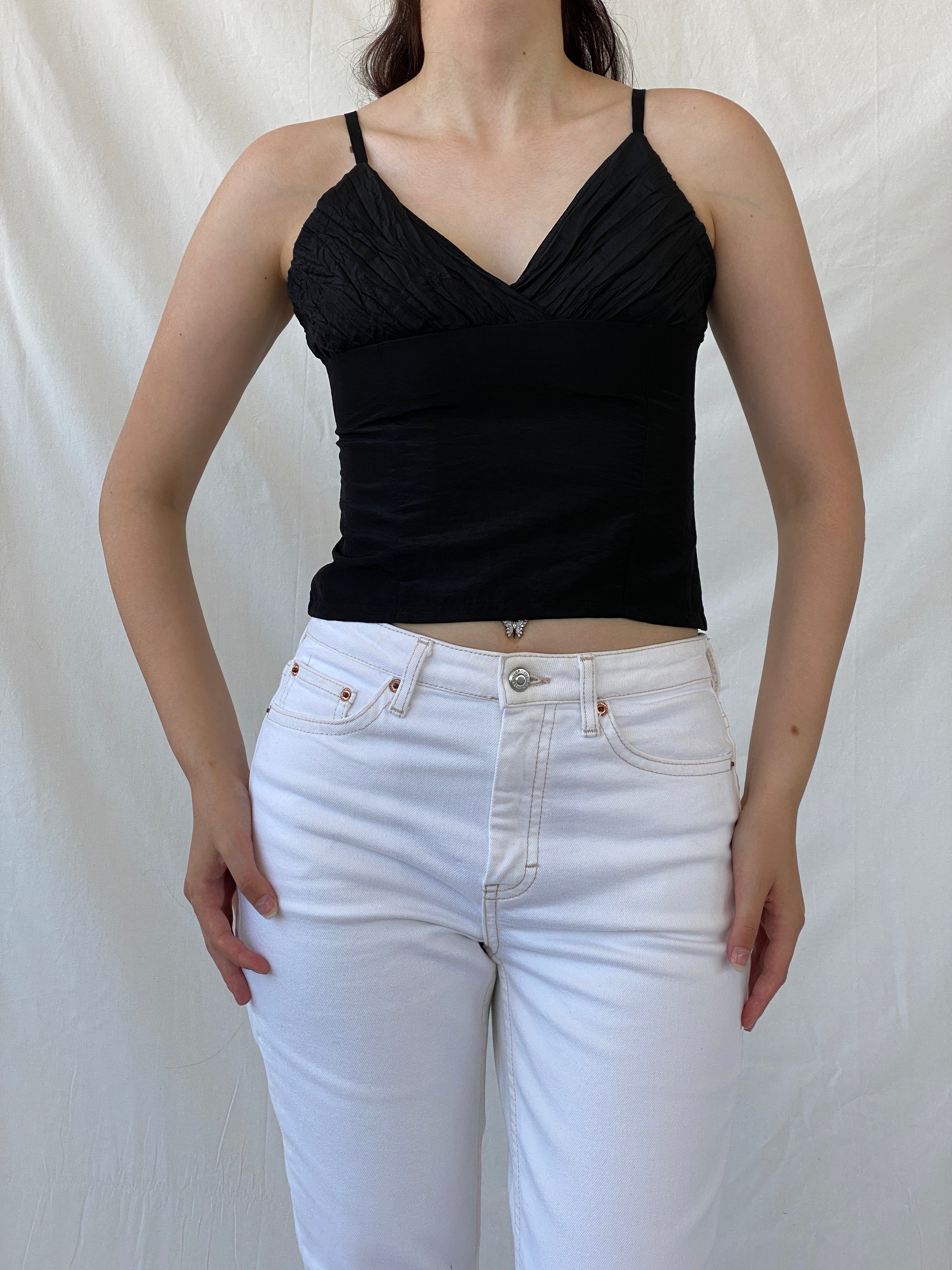 Vintage Display Black Cami Top Formal Ruched Camisole with Clasp Closure - S - Balagan Vintage Cami 00s, Ayah, Cami, NEW IN, summer, women top