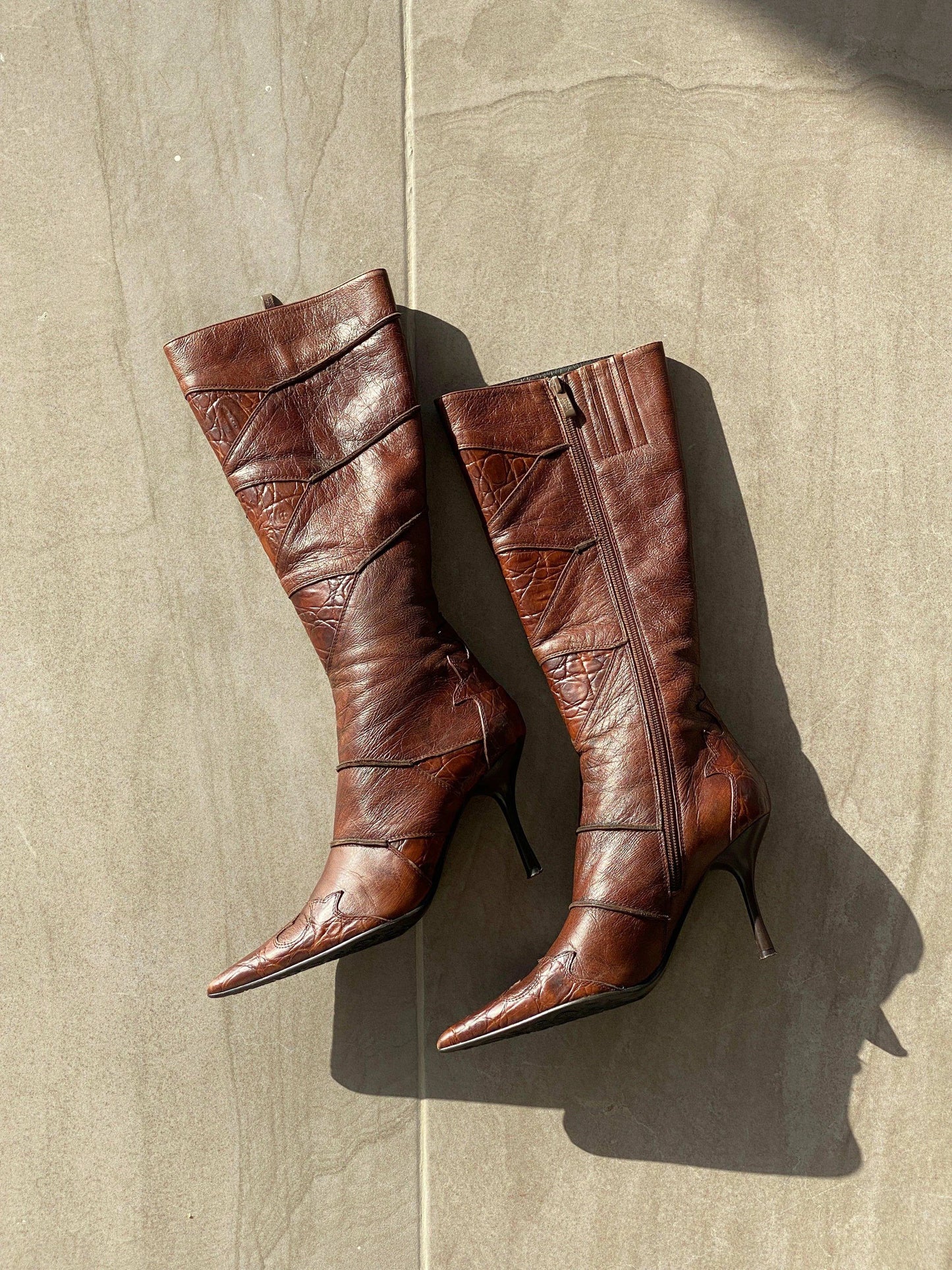Vintage Dorse-Gabana by Julia Monti Western Cowboy High-Heeled Boots - Balagan Vintage Cowboy boots Boots, brown leather, cowboy, cowboy boots, genuine leather