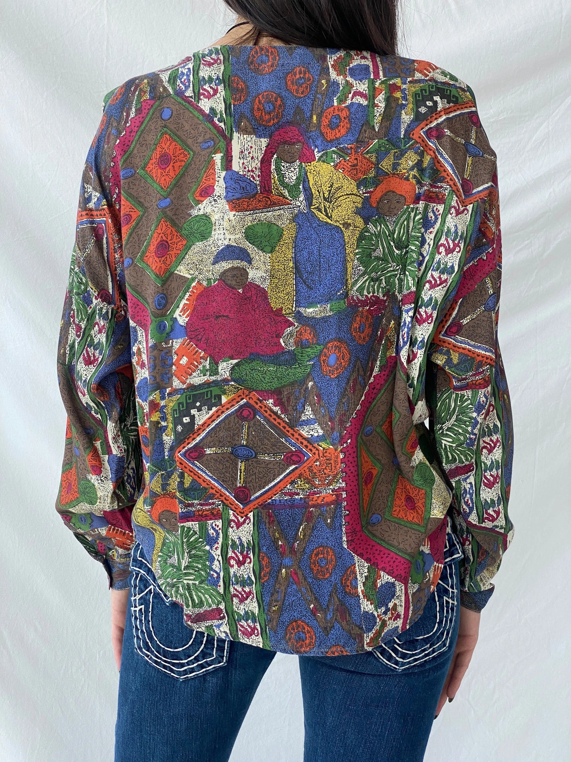 Vintage ECCO by C&A Tribal Afro Women’s Blouse Button Up Shirt - M - Balagan Vintage Full Sleeve Shirt 00s, cardigan, full sleeve top, printed shirt, Syntia, women shirt, women top