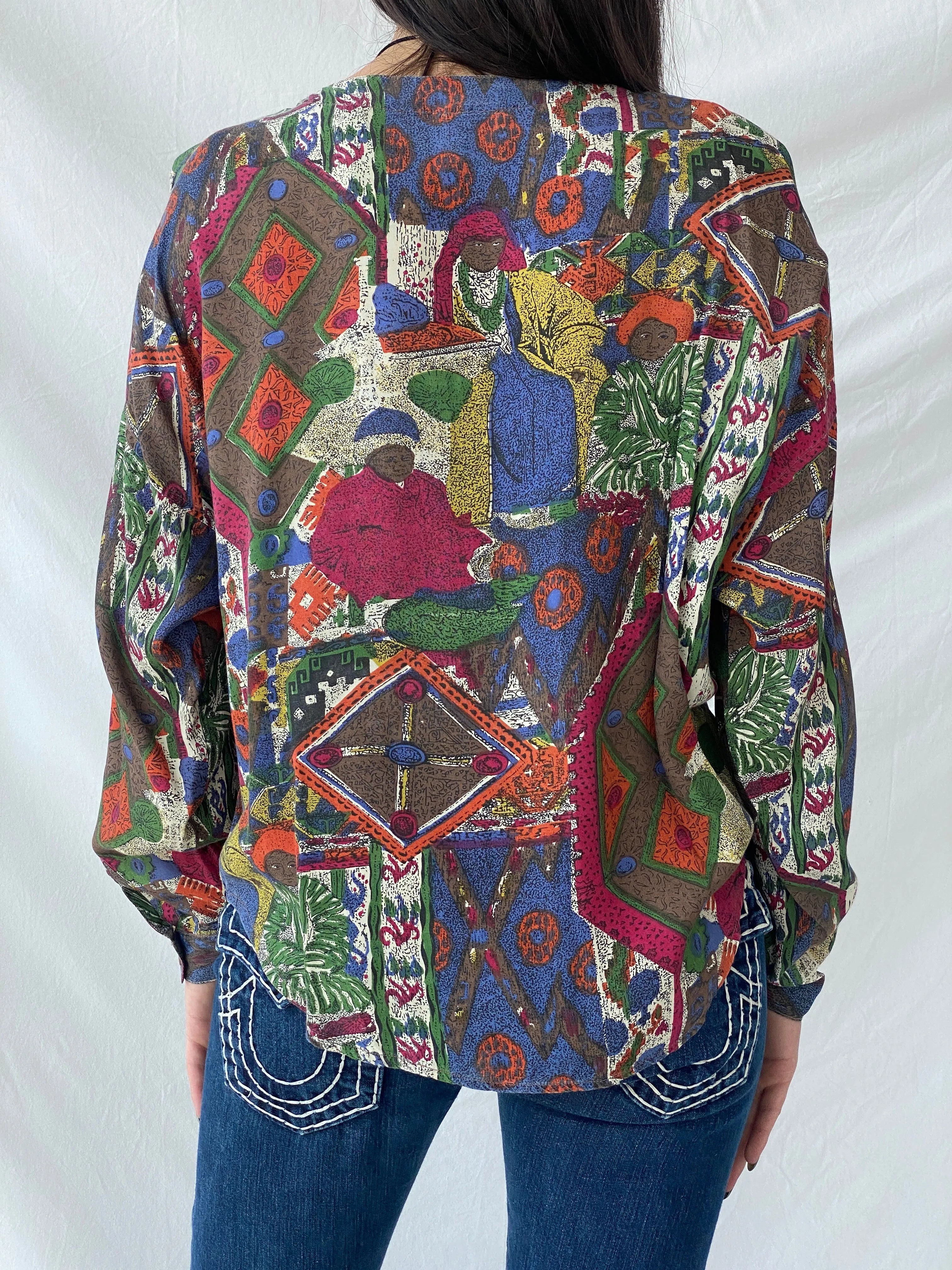Vintage ECCO by C&A Tribal Afro Women’s Blouse Button Up Shirt - M - Balagan Vintage Full Sleeve Shirt 00s, cardigan, full sleeve top, printed shirt, Syntia, women shirt, women top