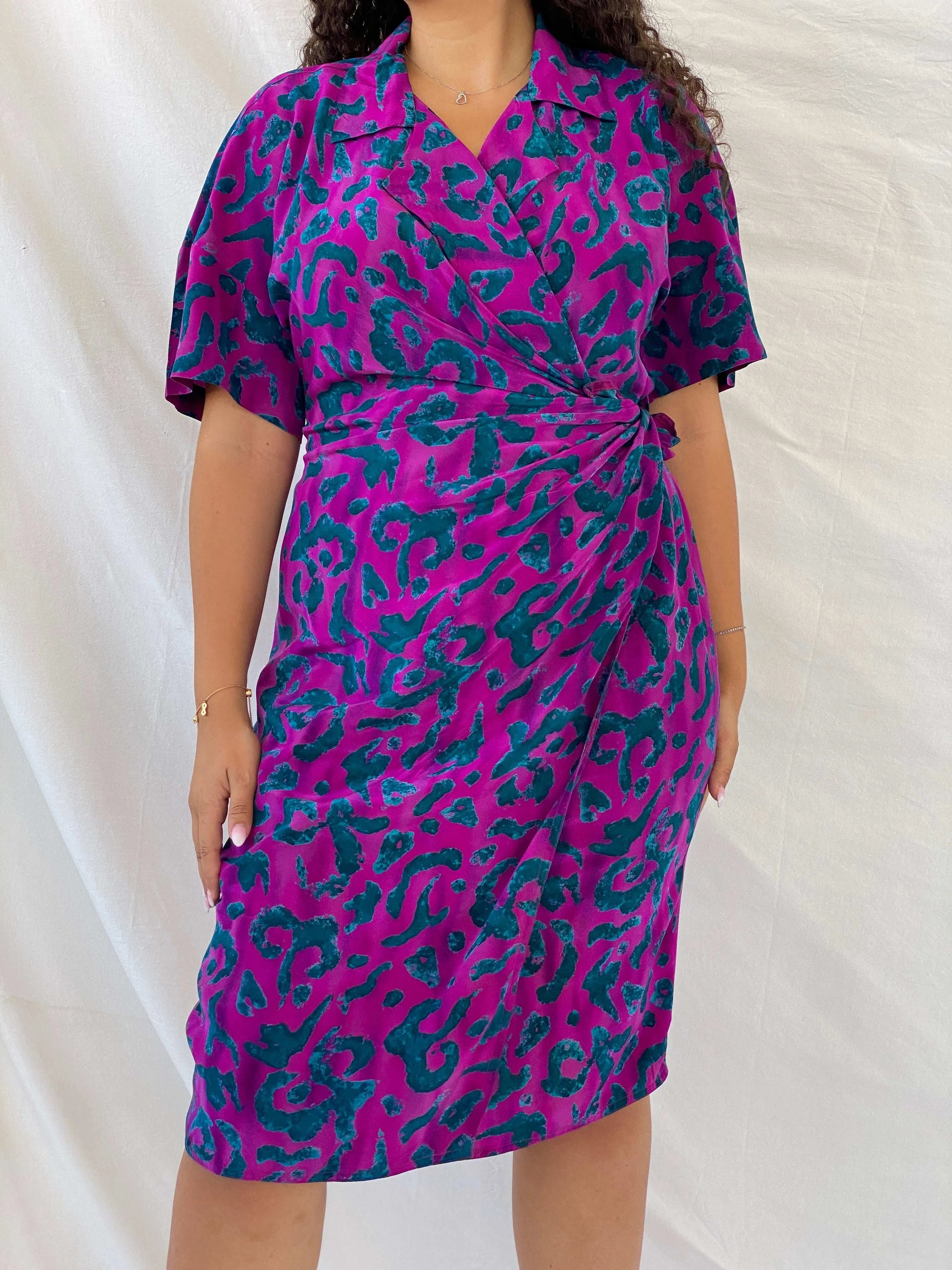 Vintage Ellen Tracy By Linda Allard Midi Wrap Dress - L - Balagan Vintage Midi Dress Deals, Dina, midi dress, silk, wrap