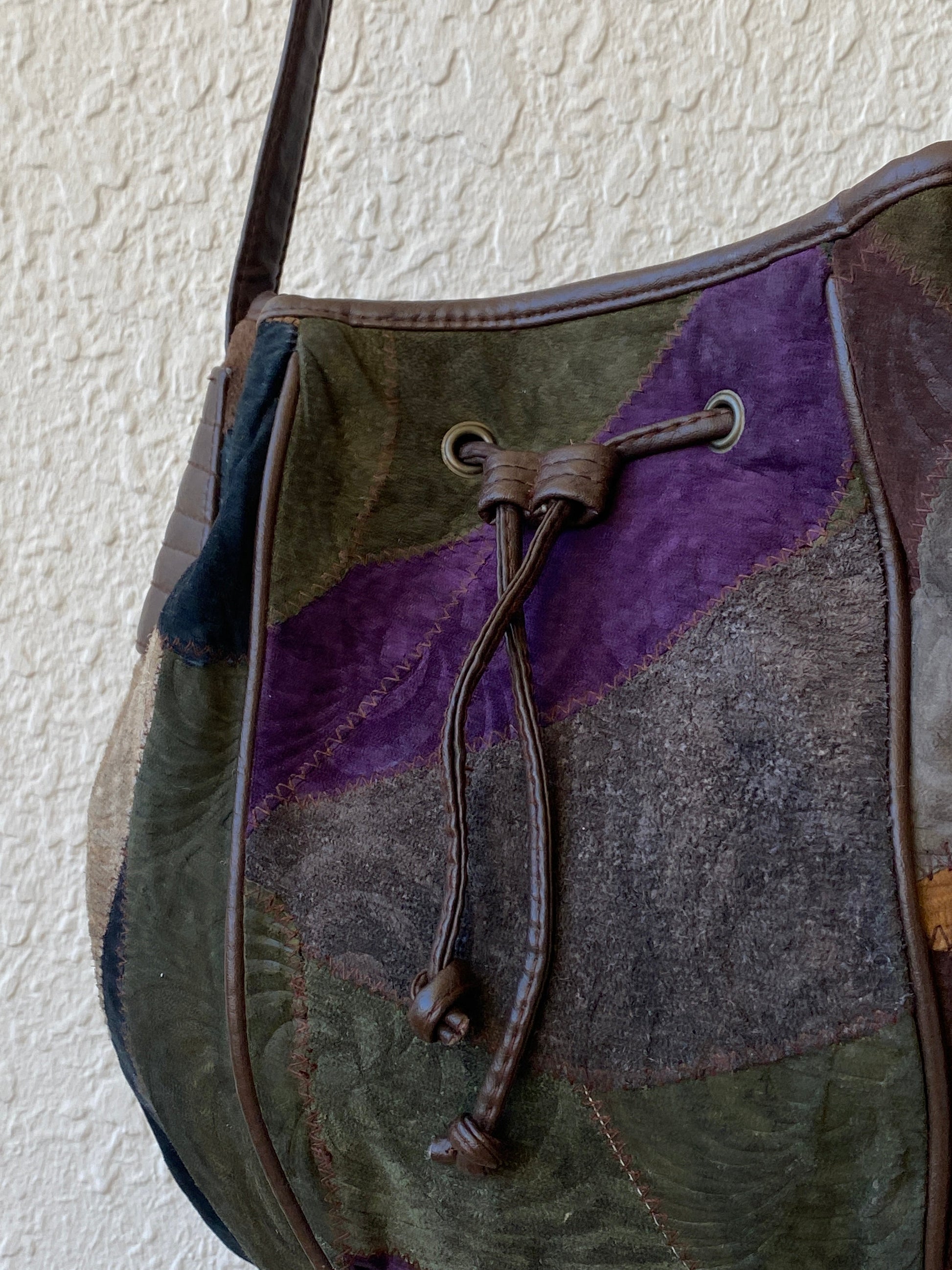 Vintage Embossed Leather Hippie Boho Patchwork Suede Shoulder Crossbody Bag - Balagan Vintage Shoulder Bag 00s, 90s, bag, Boho, leather, NEW IN, shoulder bag, Y2K